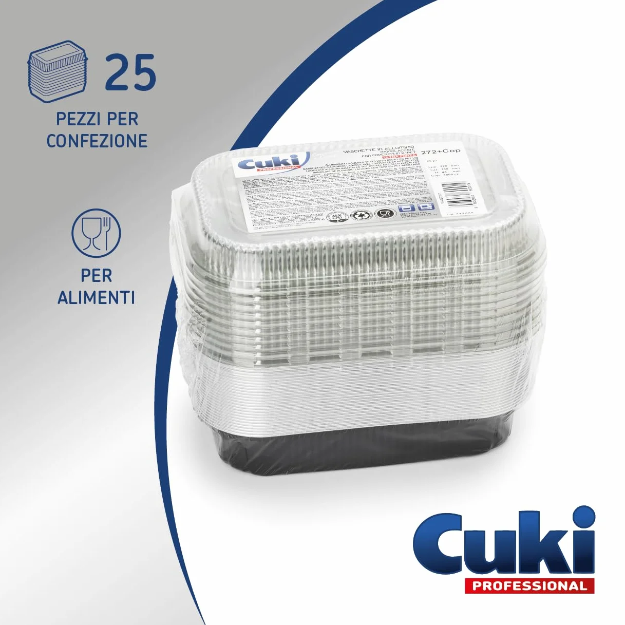 Vaschette alluminio con coperchi ultra-forza 2 porzioni 22x15x4 cm 25 pezzi monouso forno microonde frigo