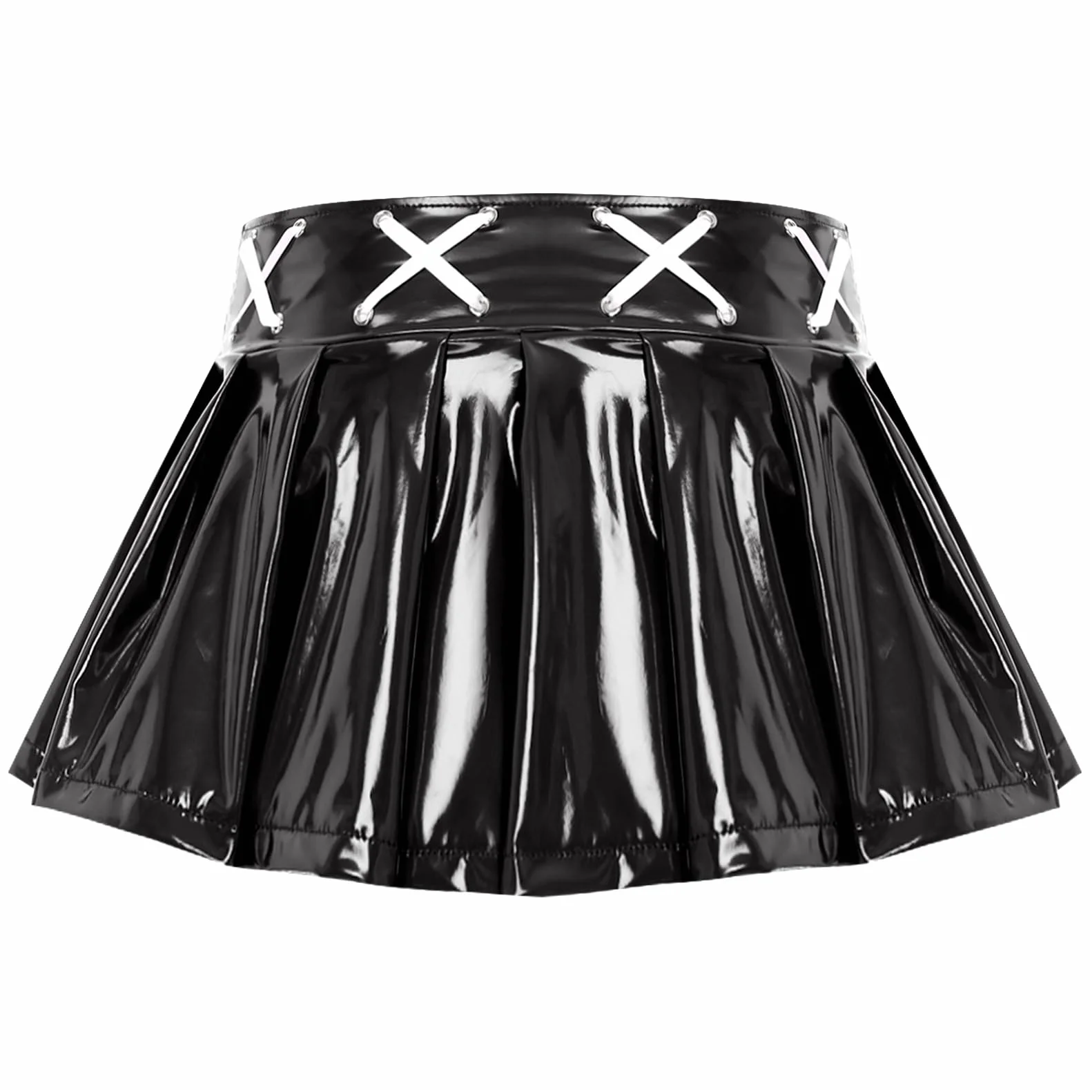 Gonna corta da donna effetto bagnato pelle laccata a pieghe
