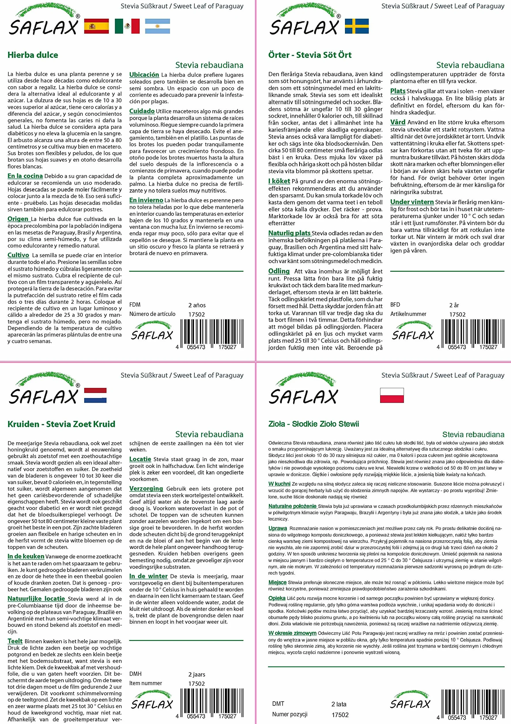 SAFLAX Stevia rebaudiana 100 semi Con substrato