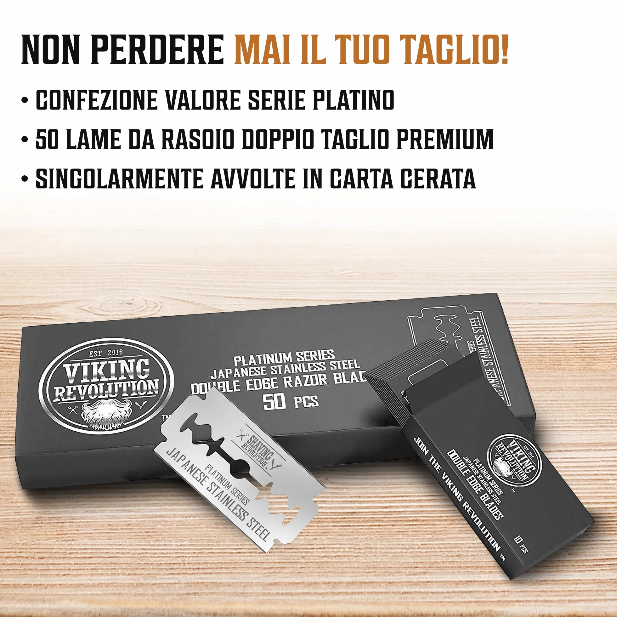 Shaving Revolution - 50 Lame da Rasoio a Doppio Taglio - Sicurezza per la Rasatura Maschile in Acciaio Inox Giapponese al Platino per una Rasatura Liscia, Precisa e Pulita