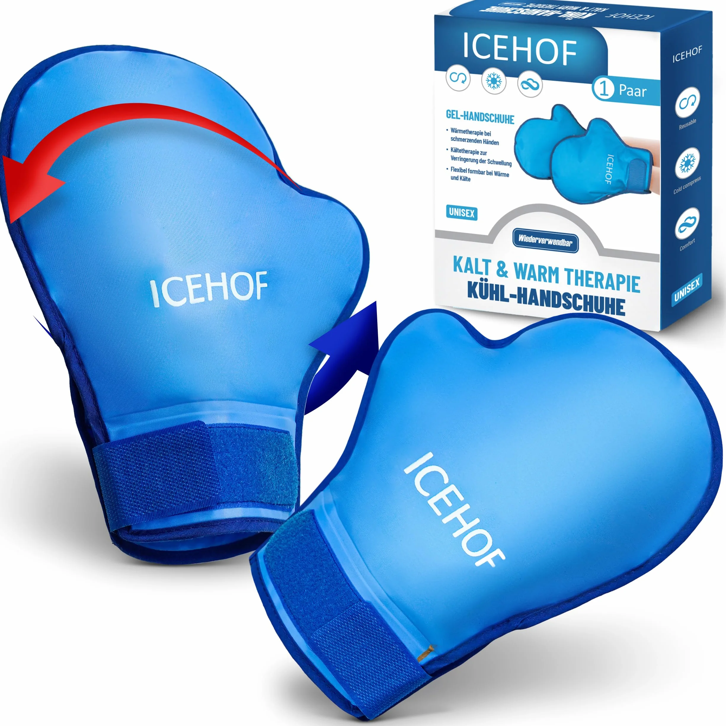 ICEHOF Guanti refrigeranti [2X] Tessuto delicato – Guanti rinfrescanti per mani/dita per chemioterapia/reumatismi, guanti in gel