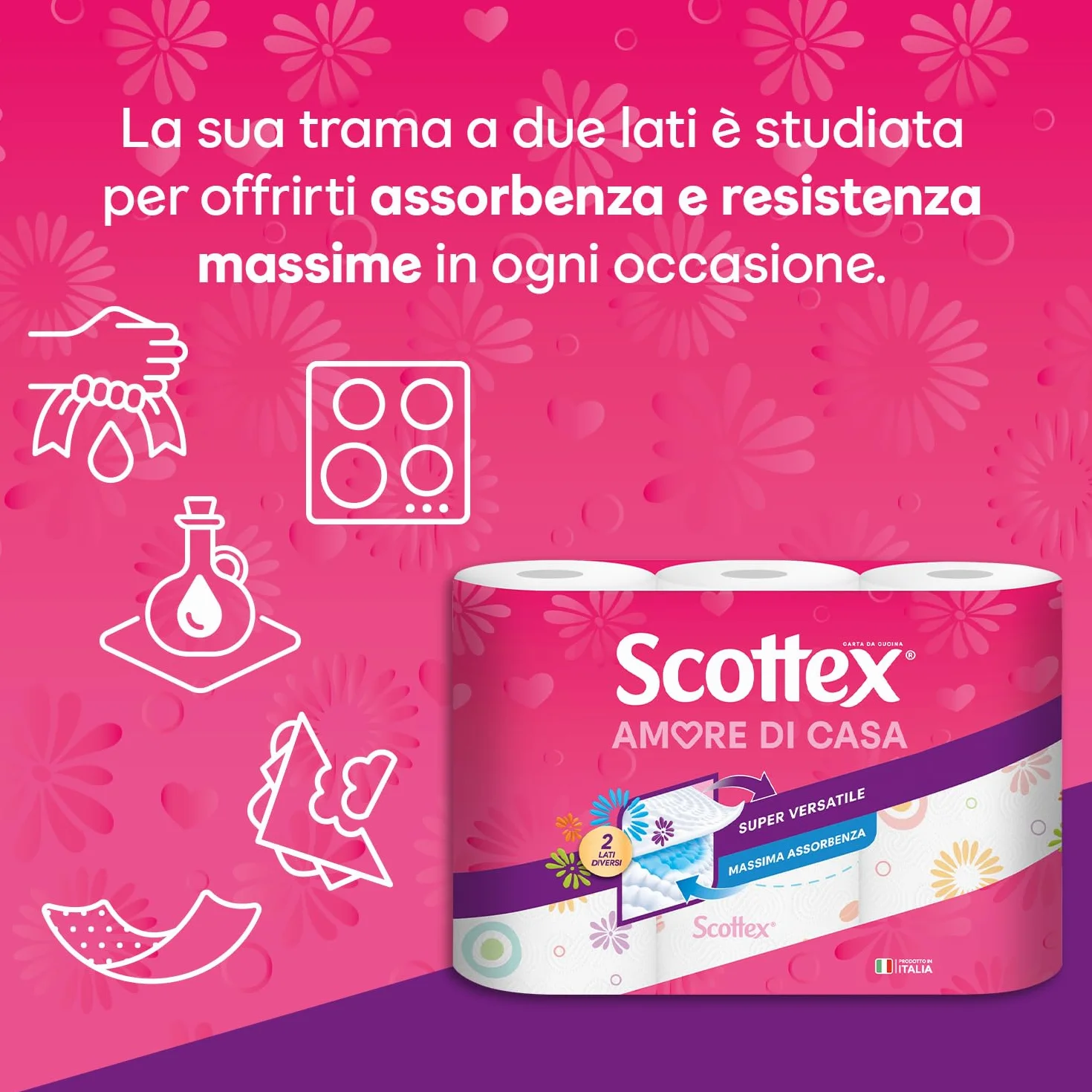 Scottex Amore di Casa Carta da Cucina 21 Rotoli 68 Strappi Carta Assorbente Rotoloni