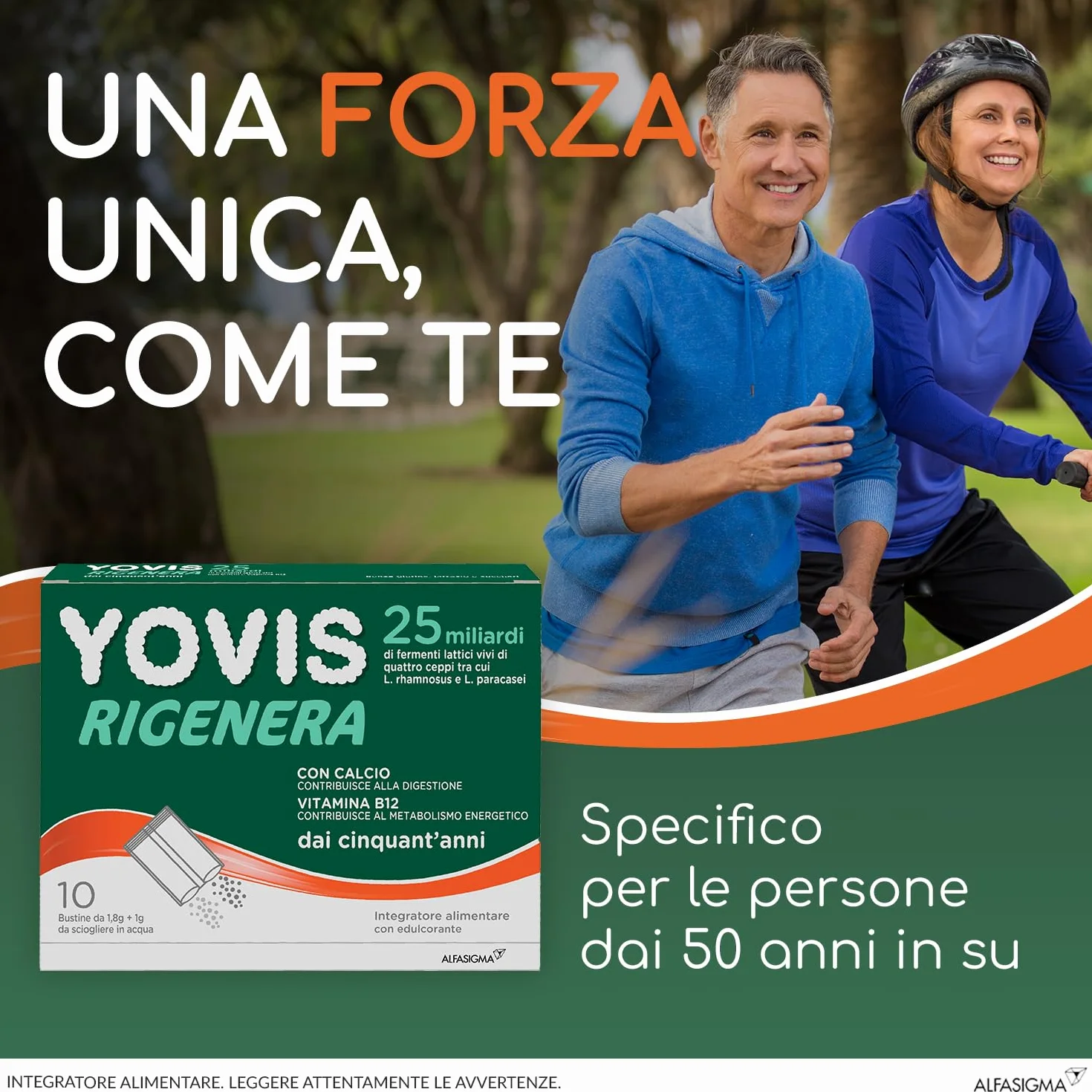 YOVIS Rigenera Probiotici Benessere Intestinale 50 anni 25 Miliardi Fermenti Lattici Calcio Vitamina B12 10 Bustine