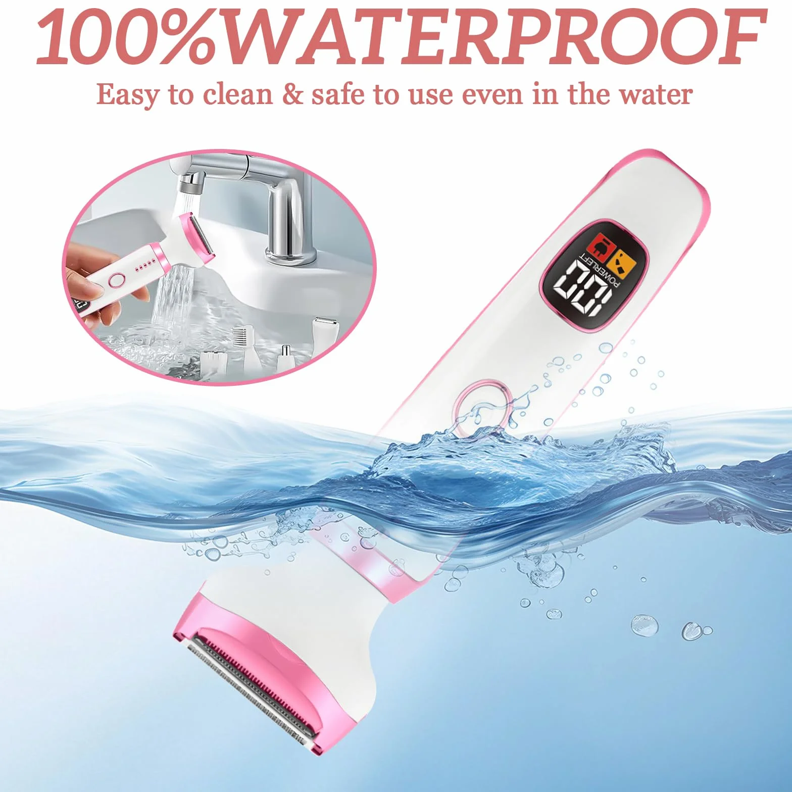 Rasoio Elettrico Donna, 5 in 1 Rasoio Elettrico Donna, Epilatore Intimo Donna, Utilizzo a Secco e Bagnato, per Bikini, Ascelle, Gambe, Sopracciglia e Naso, con Display LED, Ricarica USB