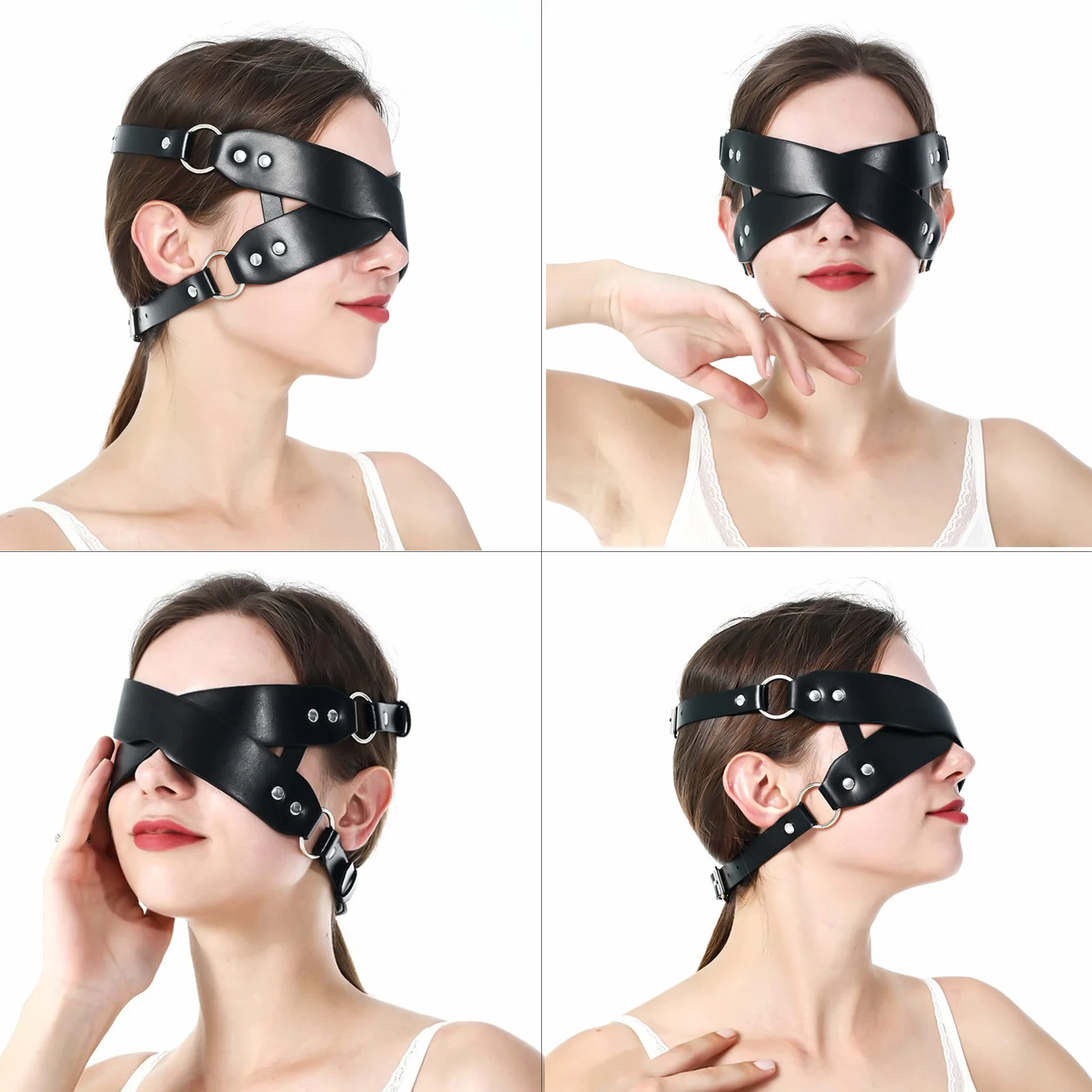 Benda BDSM Maschera per Occhi in Pelle Nero Erotico Sexy per Festa Veneziana
