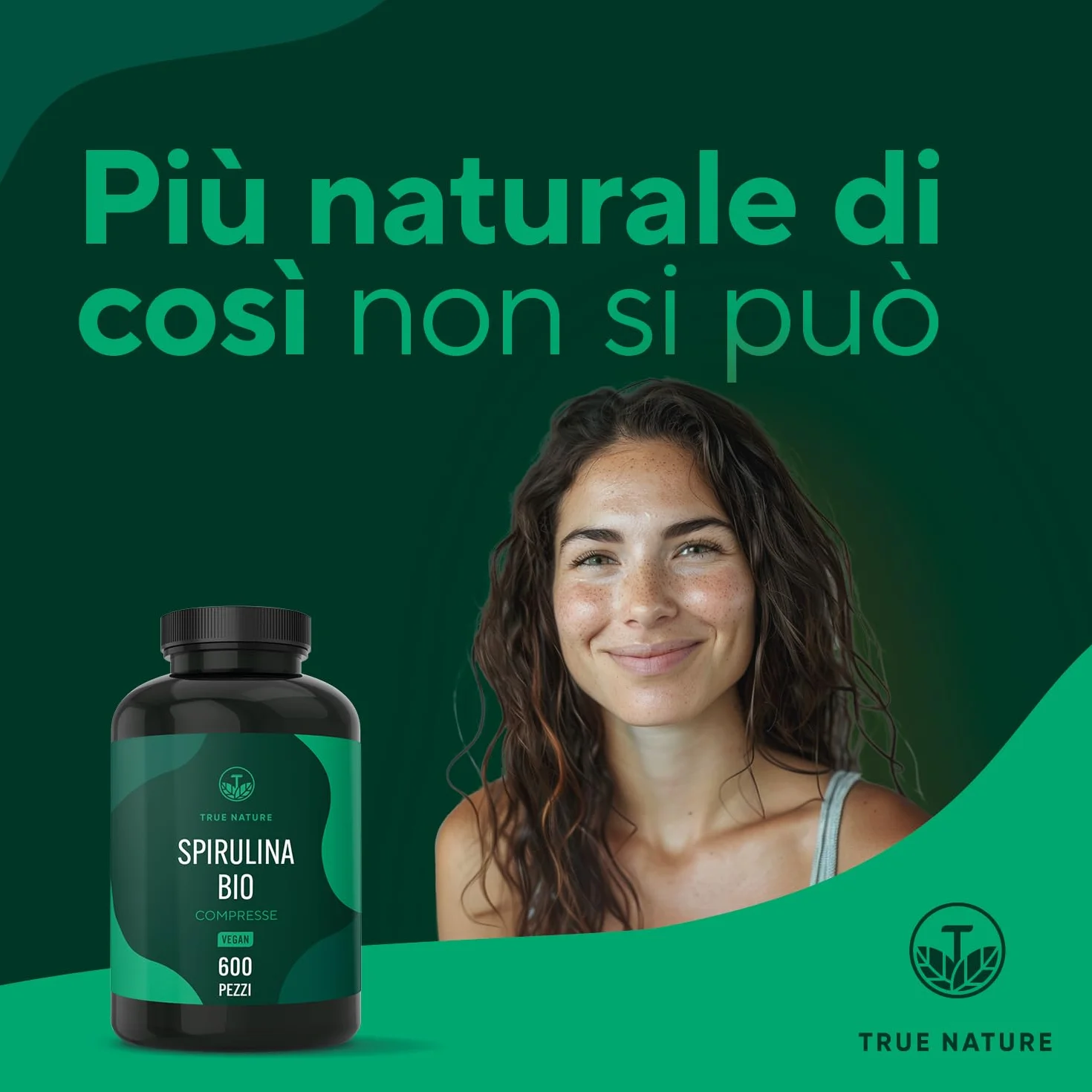TRUE NATURE Spirulina Bio 600 compresse 500 mg 4000 mg dose giornaliera Ricca di ficocianina e proteine