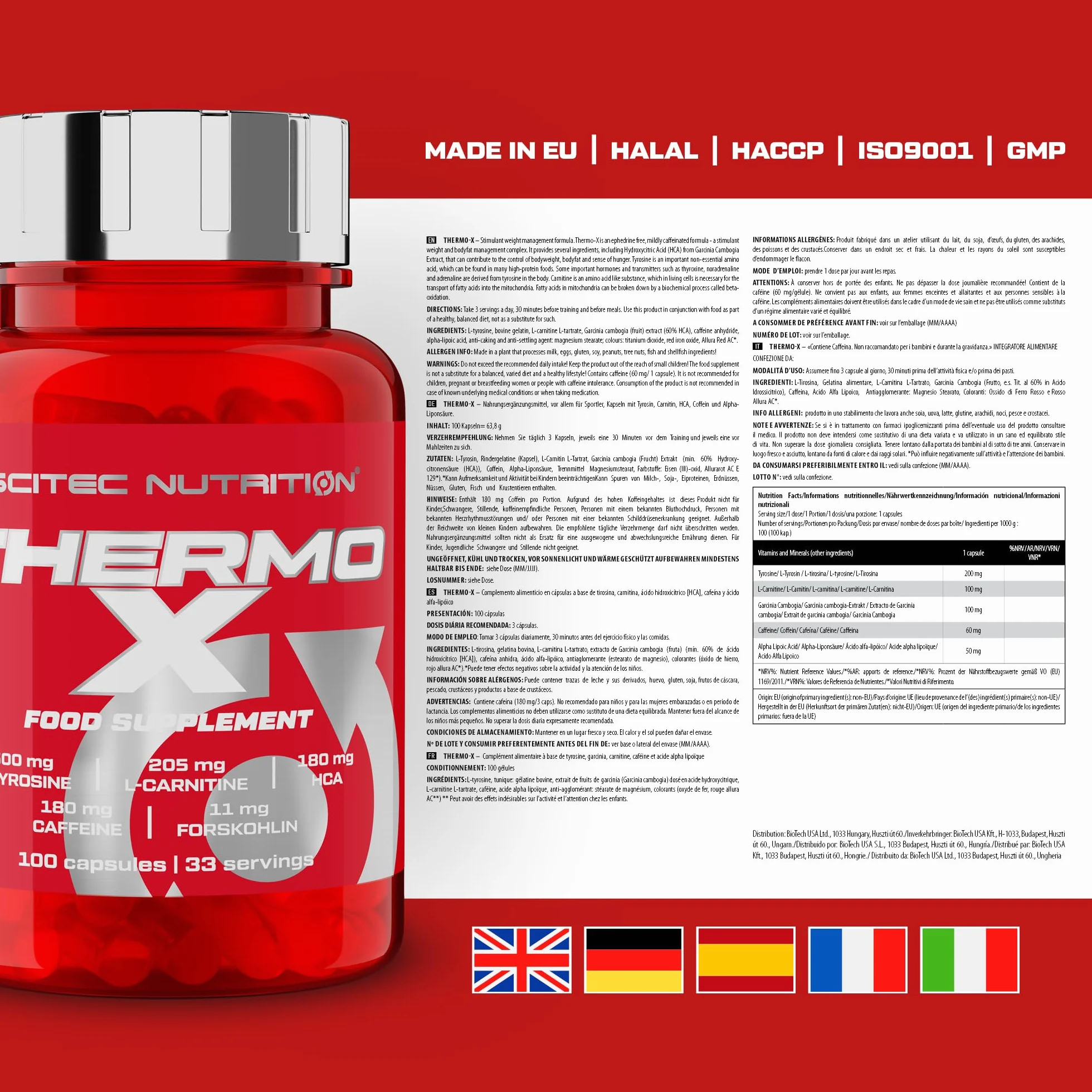 Scitec Nutrition Thermo-X, con L-Tirosina, L-Carnitina, HCA, Caffeina e Forskolina, 100 Capsule