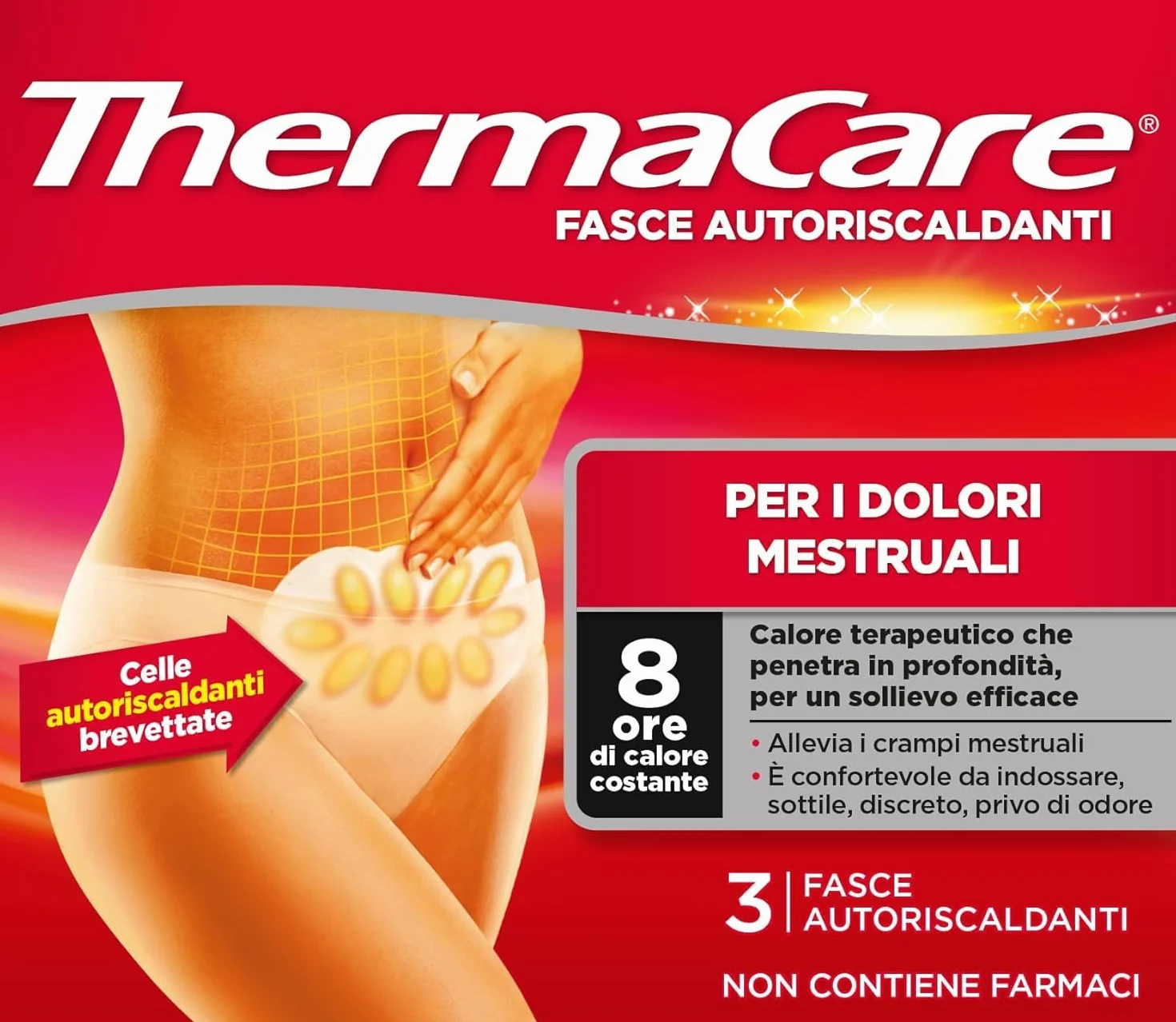 ThermaCare Fasce Autoriscaldanti Calore Terapeutico Dolori Mestruali 8 Ore 3 Fasce