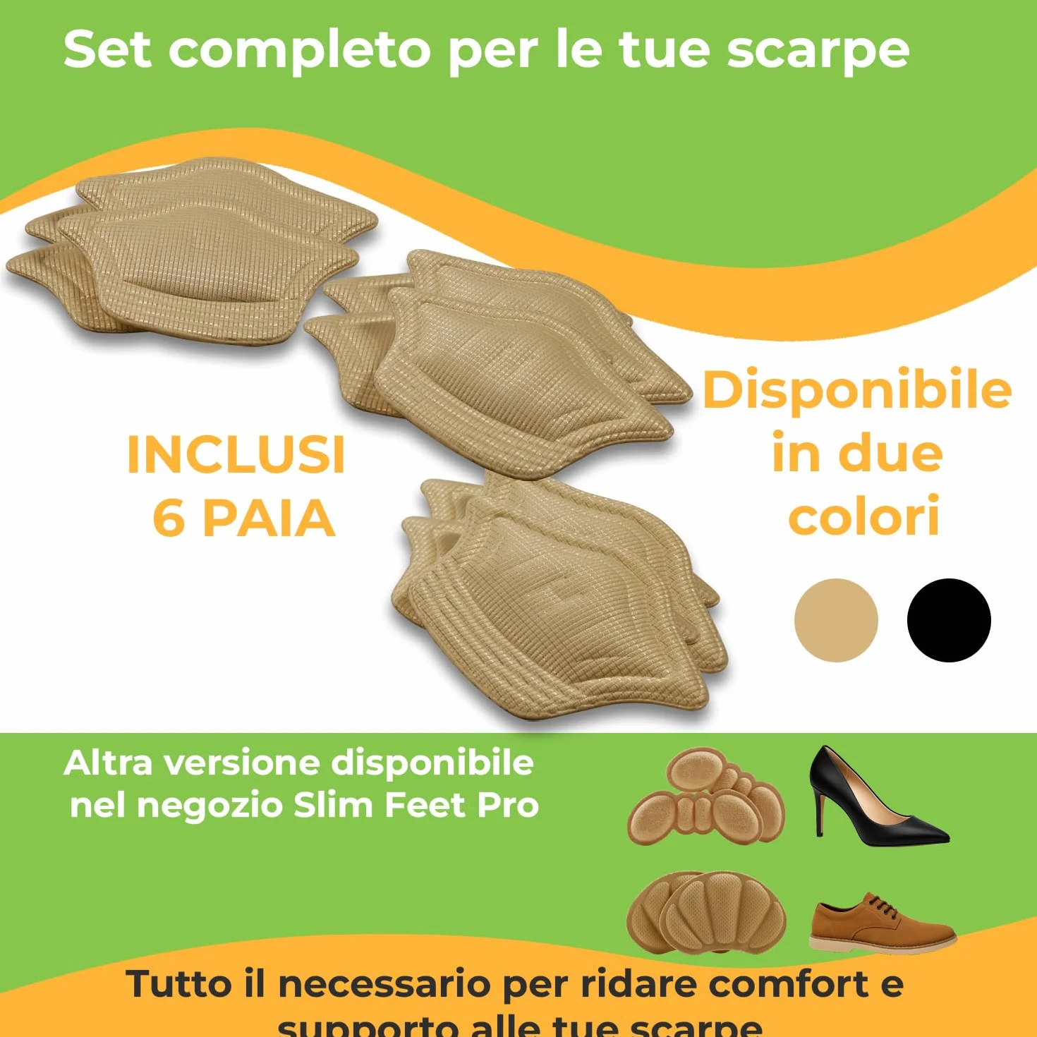 Cuscinetti Tallone Tipo Corona Nero 6 Paia Slim Feet Pro Comfort 3D Anti-Sfregamento Regolazione Scarpe Grandi