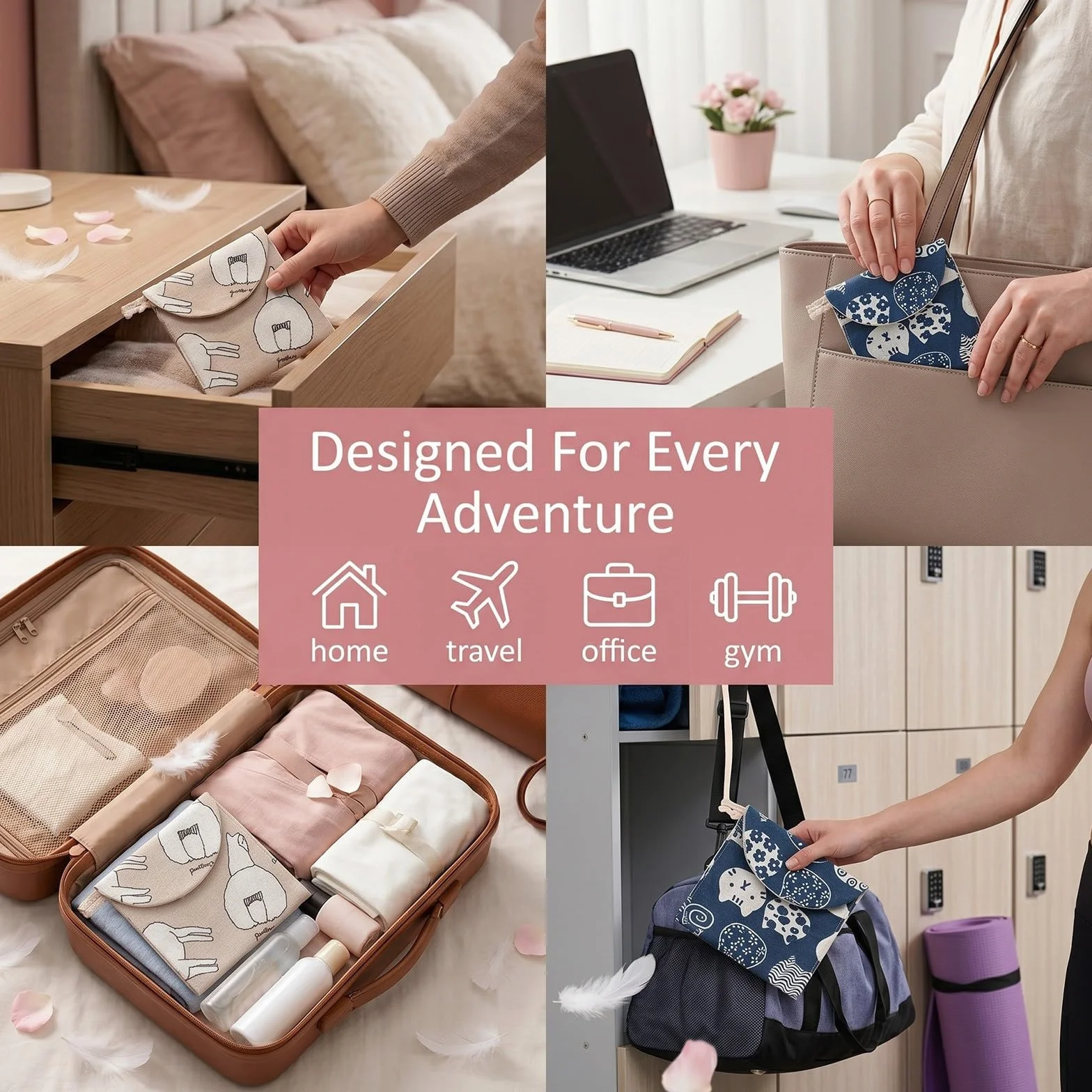 Porta Assorbenti da Borsa Impermeabile, Contenitori per Assorbenti Igienici, Bustina Portatutto Donna Mini Pochette