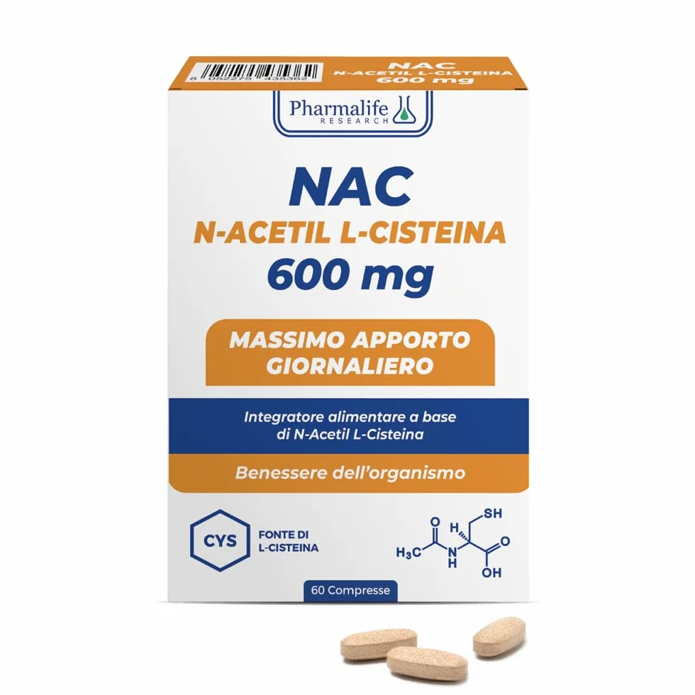 NAC 600 mg – N-Acetil L-Cisteina ad Alto Dosaggio Integratore Antiossidante 60 compresse