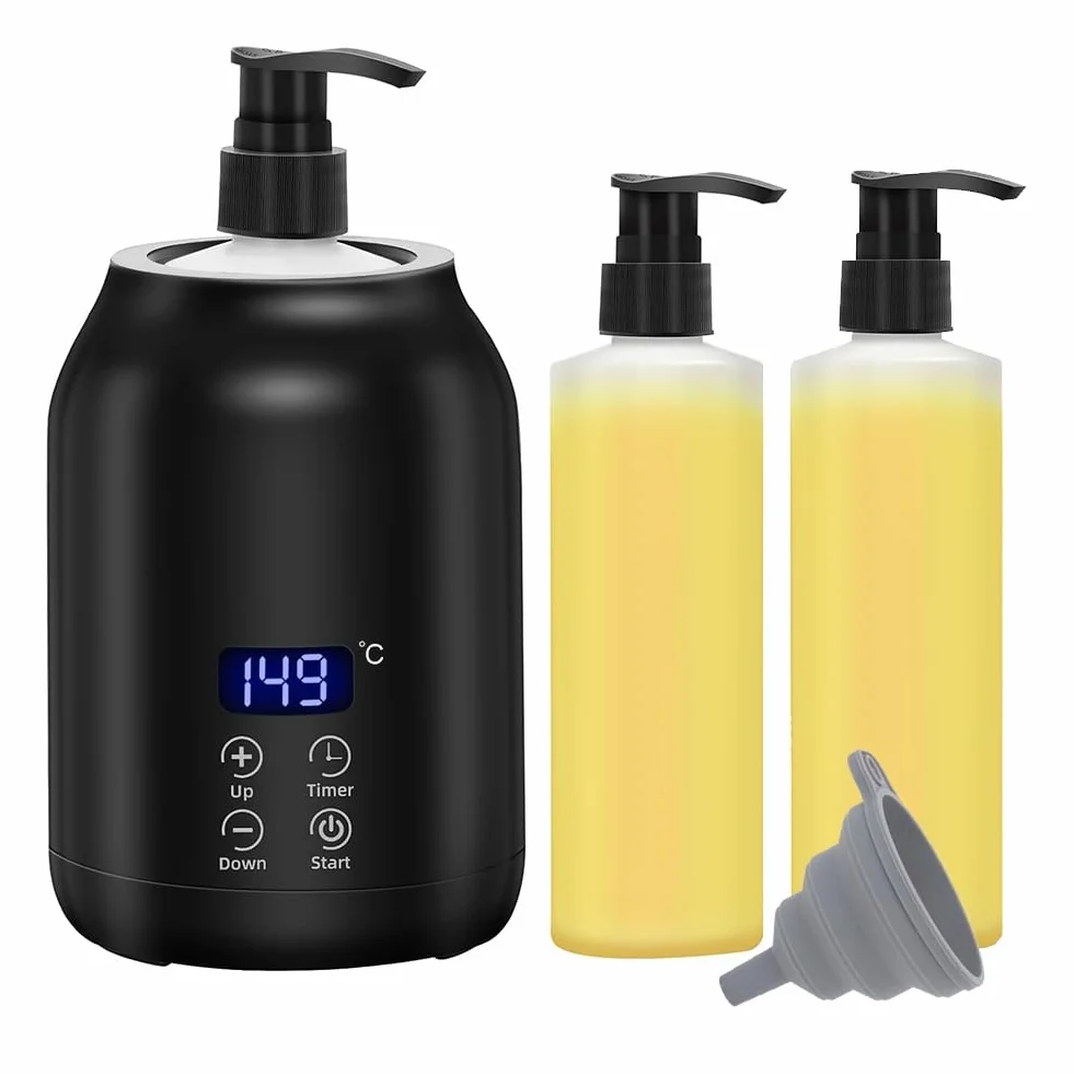 Scaldatore per Olio da Massaggio, Riscaldatore Digitale Elettrico per Olio da Massaggio con Due Flaconi di Olio, Erogatore Portatile Riscaldato per Lozione, Spina UE