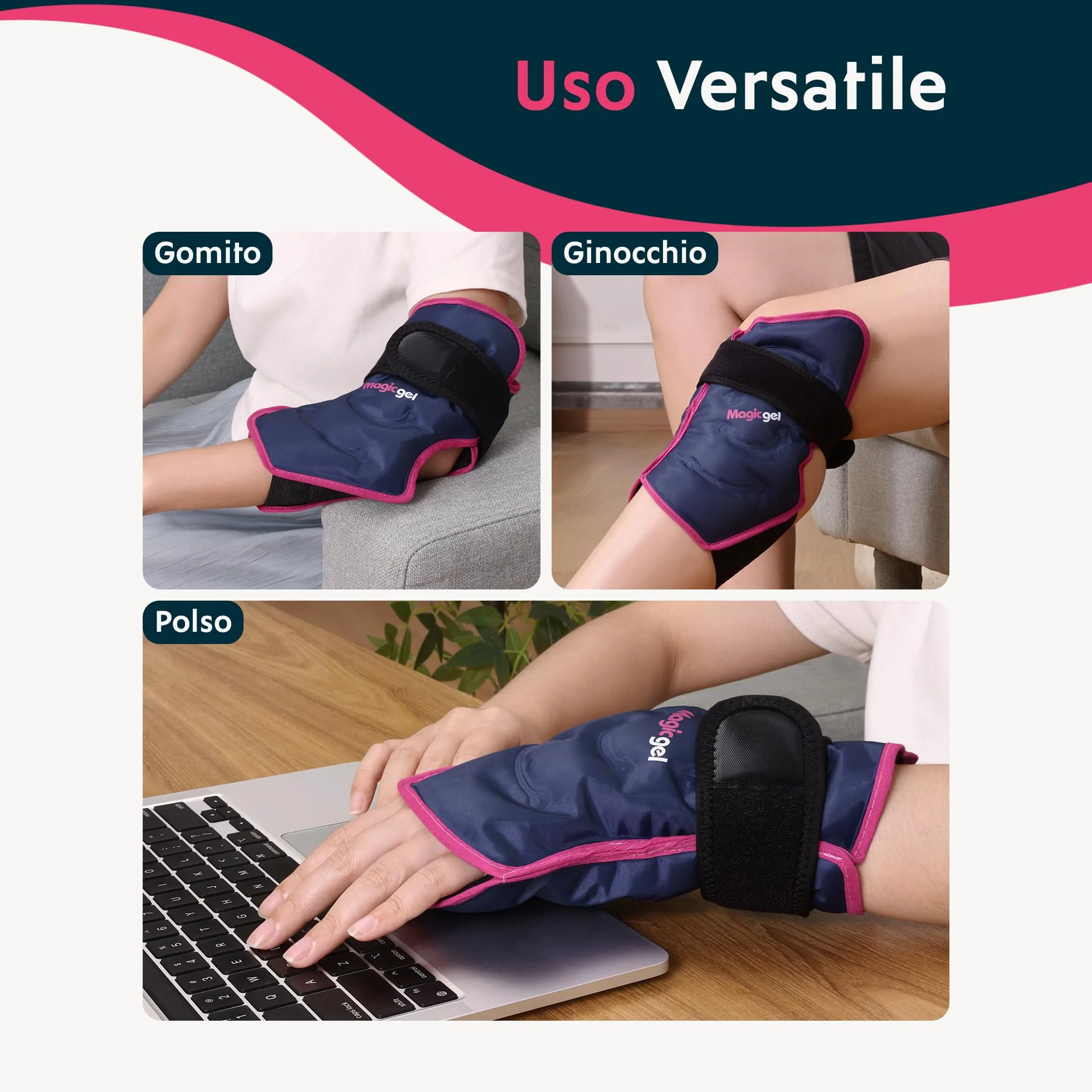 Magic Gel Cavigliera Ghiaccio Gel Riutilizzabile - Fascia Ghiaccio per Caviglia - Fascia per Ginocchio Polso Gomito - Impacco Freddo da Freezer - Compressione Morbida e Flessibile