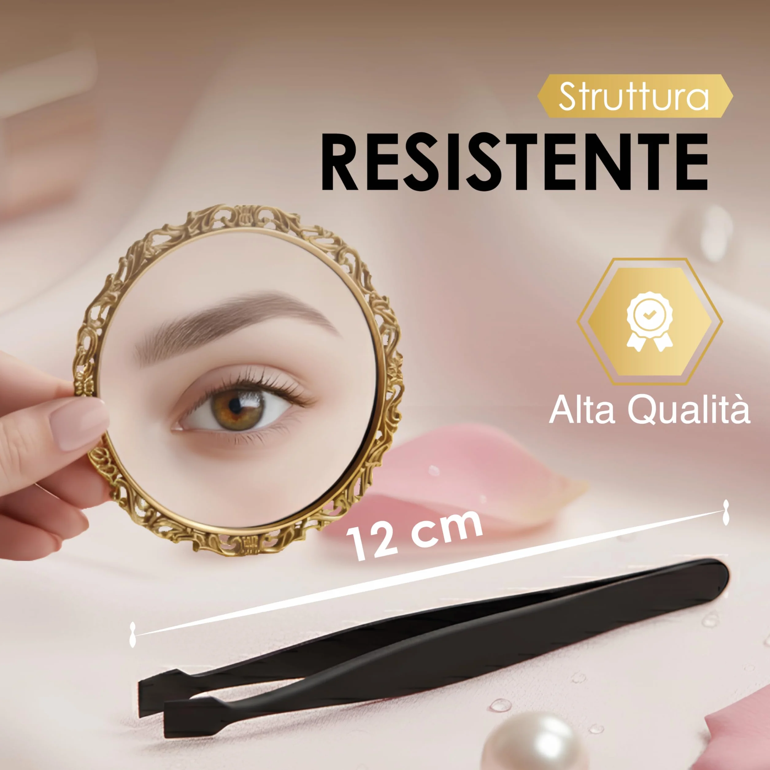 Pinzetta Sopracciglia Professionale in Acciaio Inox, Punta Obliqua di Precisione, Pinzette per Peli Incarniti e Viso, Ideale per Donna e Uomo, Uso Estetico e Domestico