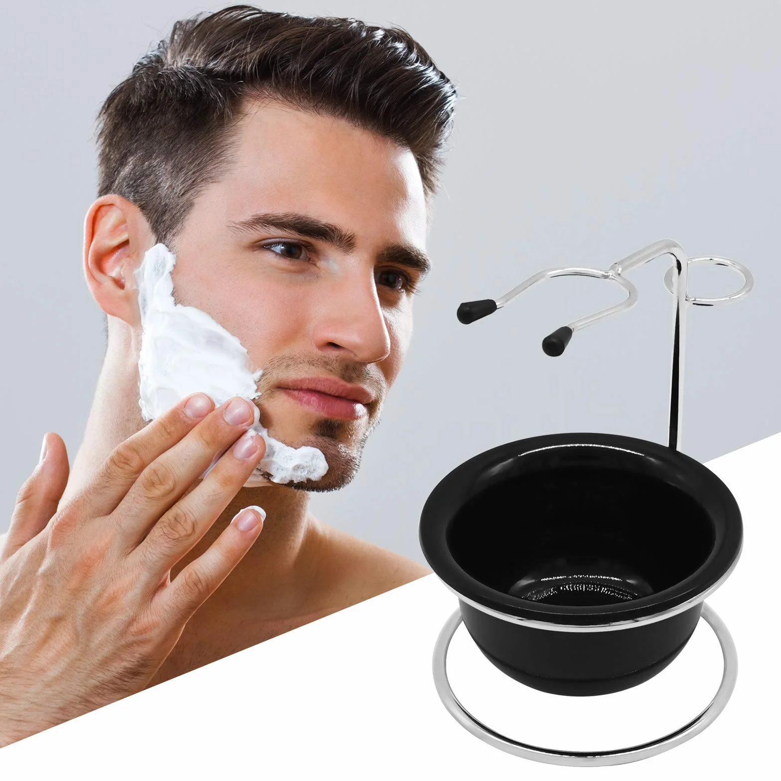 Kit di rasatura per uomo, set universale in acciaio inox con ciotola da barba, il miglior supporto per rasoio di sicurezza, per rasoi manuali, lame, pennello da barba, ciotola da barba