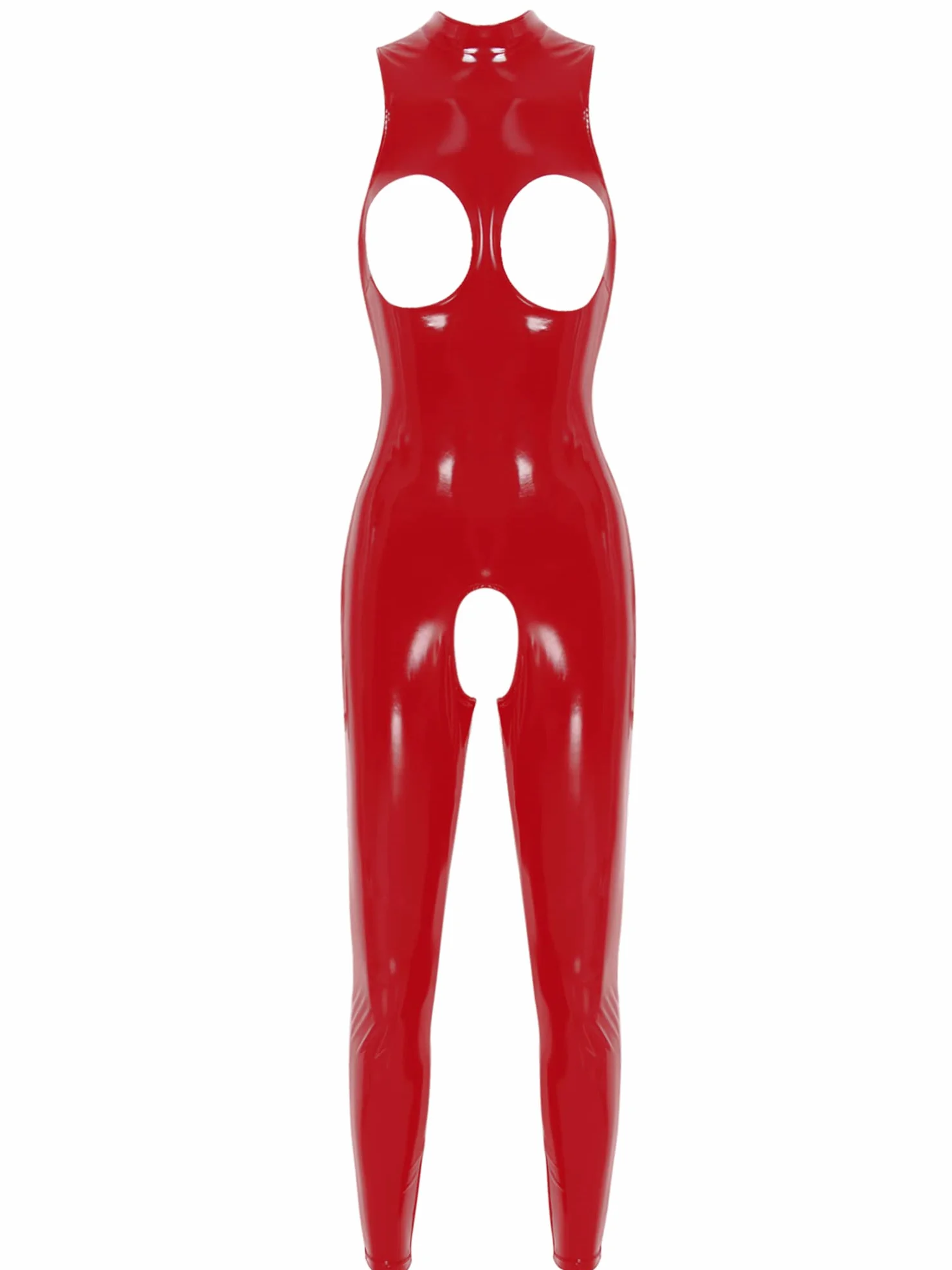 Tuta da donna lucida metallica in ecopelle slim fit Bodycon Romper Clubwear