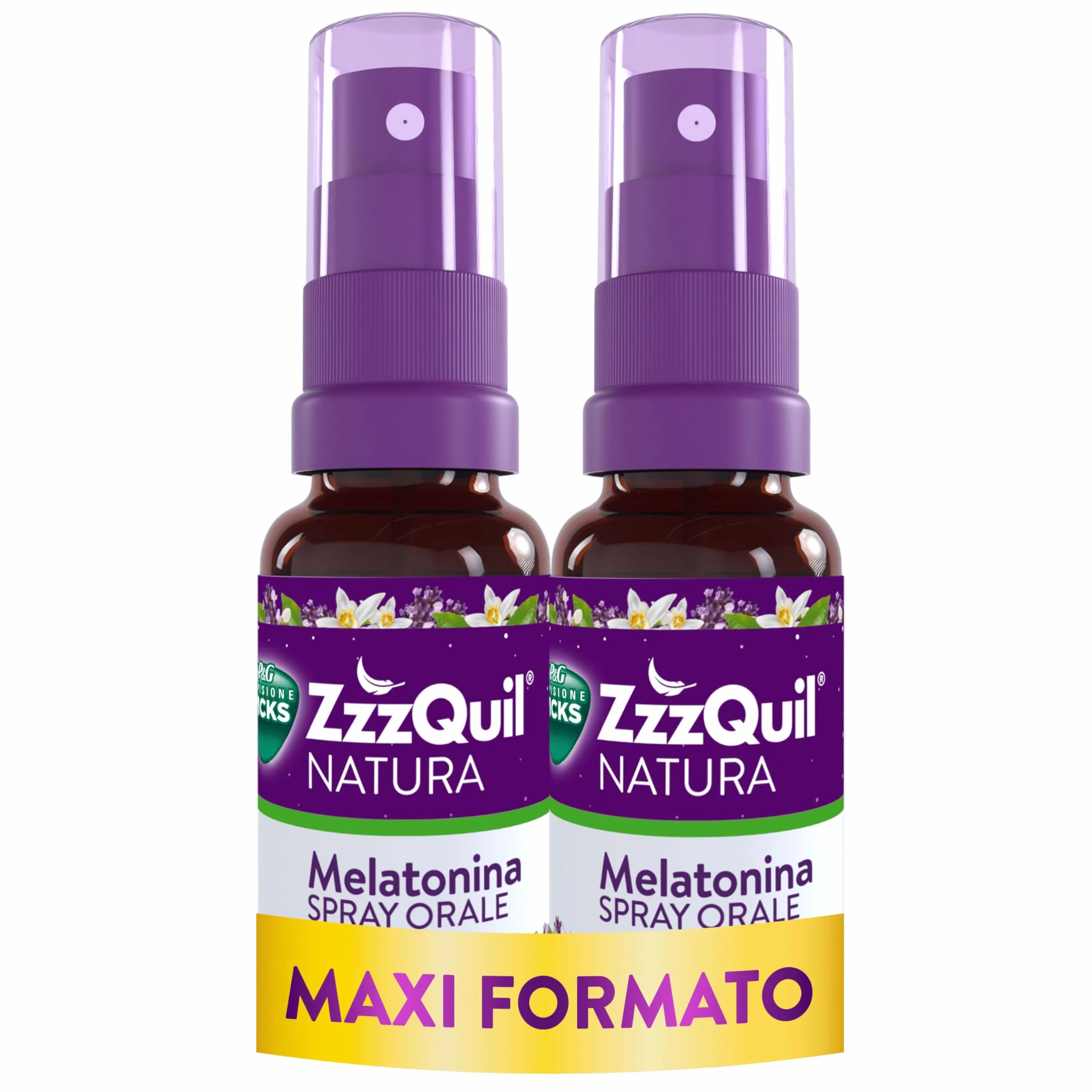 ZzzQuil Spray Orale Integratore Sonno Melatonina 0,5-1 mg Lavanda Arancia Senza Zucchero Vegano 30 ml Maxi Formato 2 Confezioni