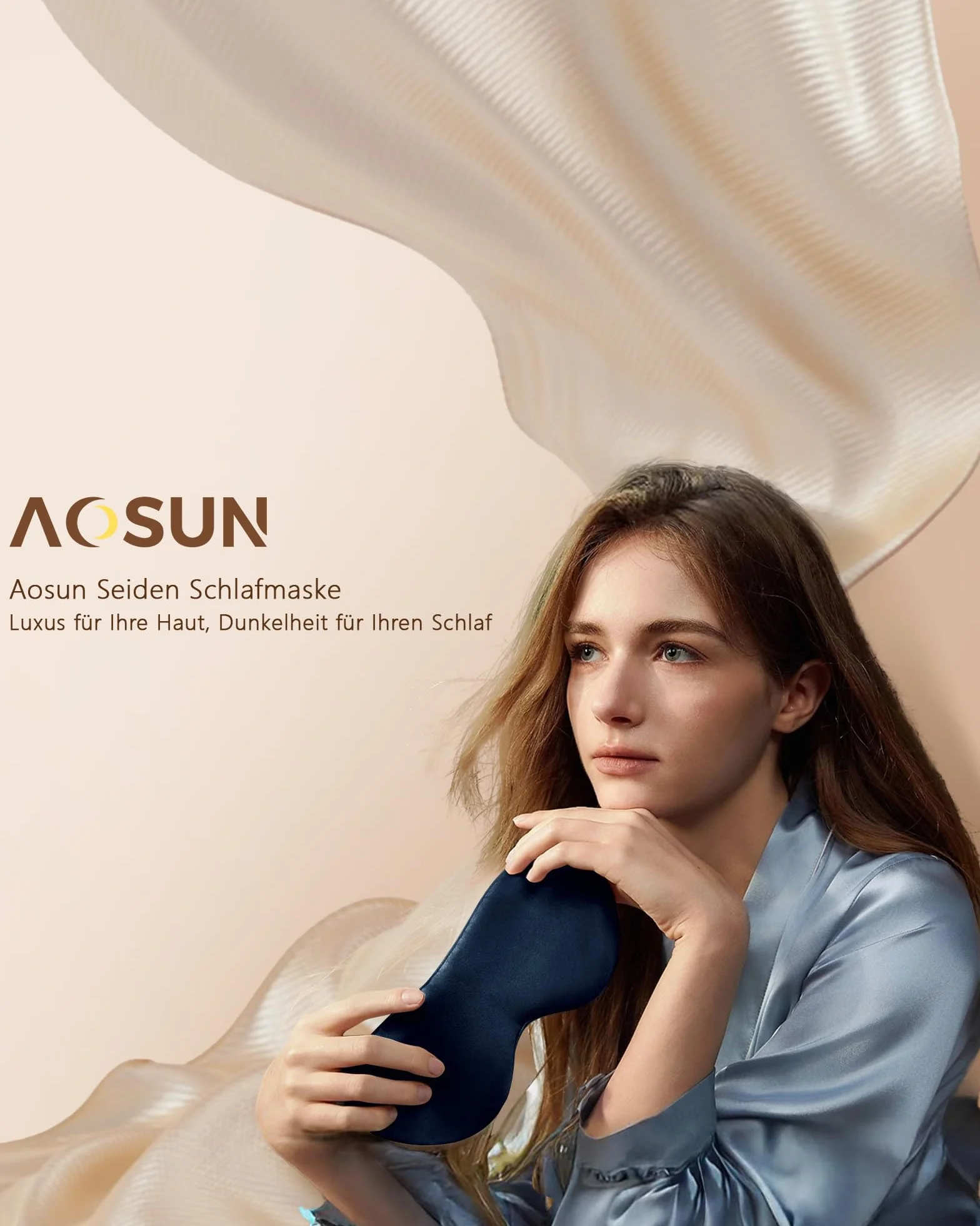Aosun Maschera per dormire in seta per chi dorme sul fianco, 100% seta di gelso biologica, 100% con blocco della luce, con fascia regolabile per donne e uomini e bambini, maschera compatta per gli