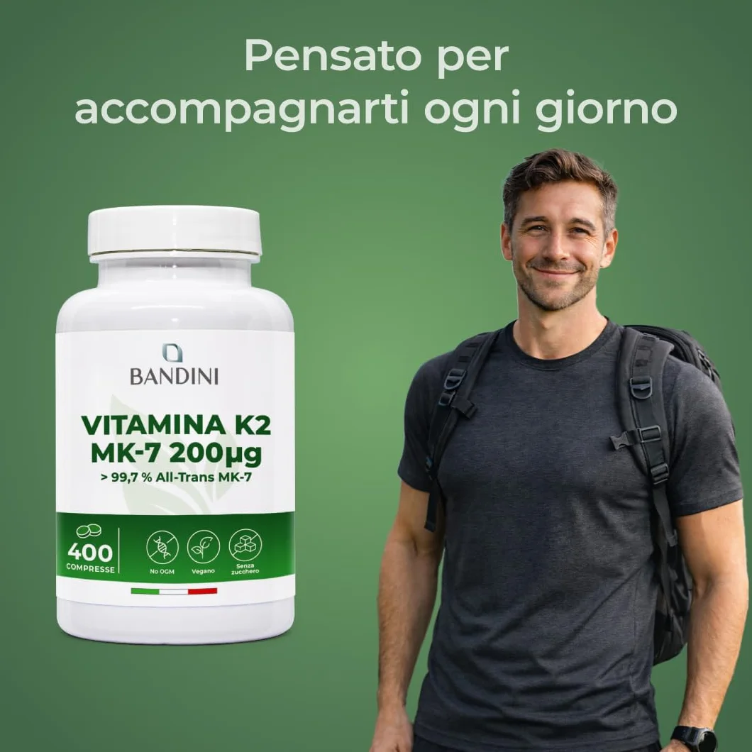 Bandini Vitamina K2 MK7 200µg 400 Compresse Alto Dosaggio Integratore Ossa Normali Vegan