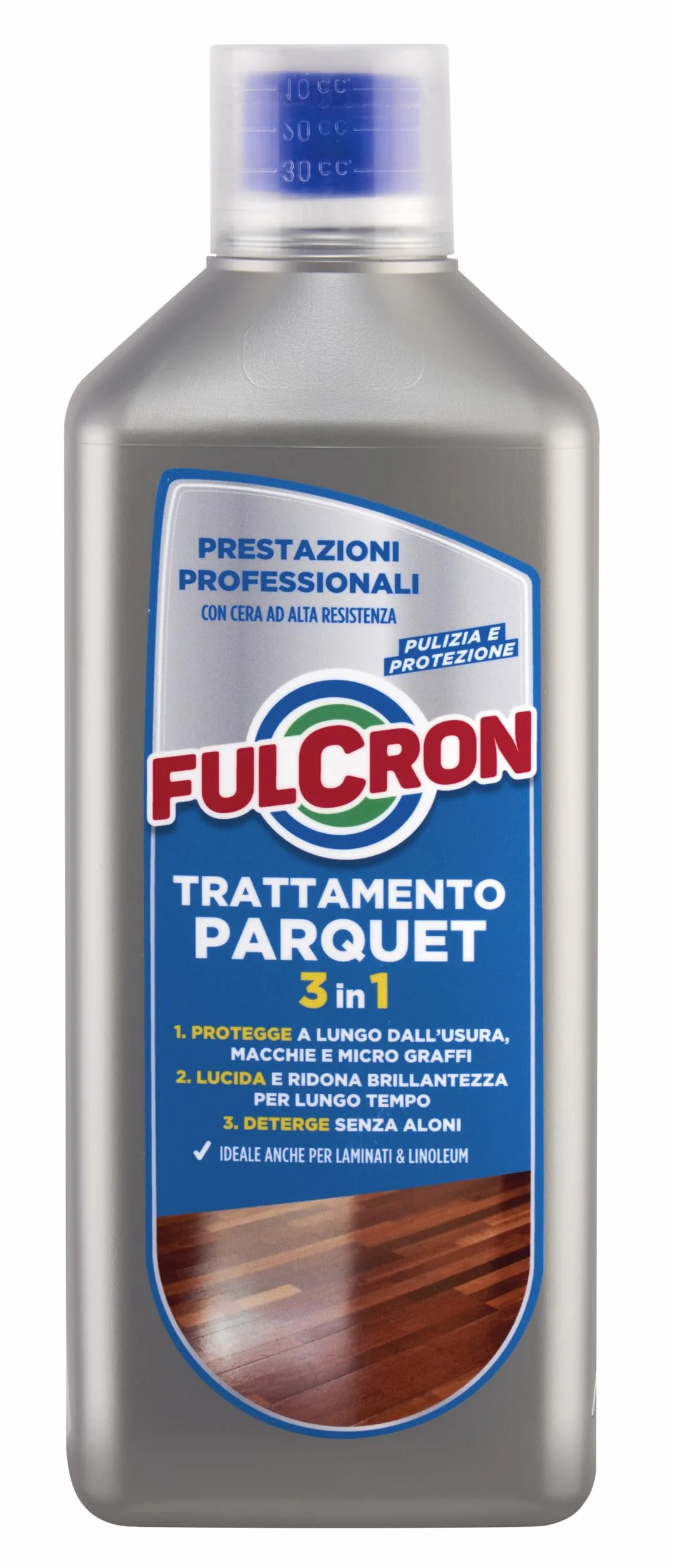 FULCRON Trattamento Parquet 3in1 1L - Protegge, Lucida e Deterge Pavimenti Laminati e Linoleum
