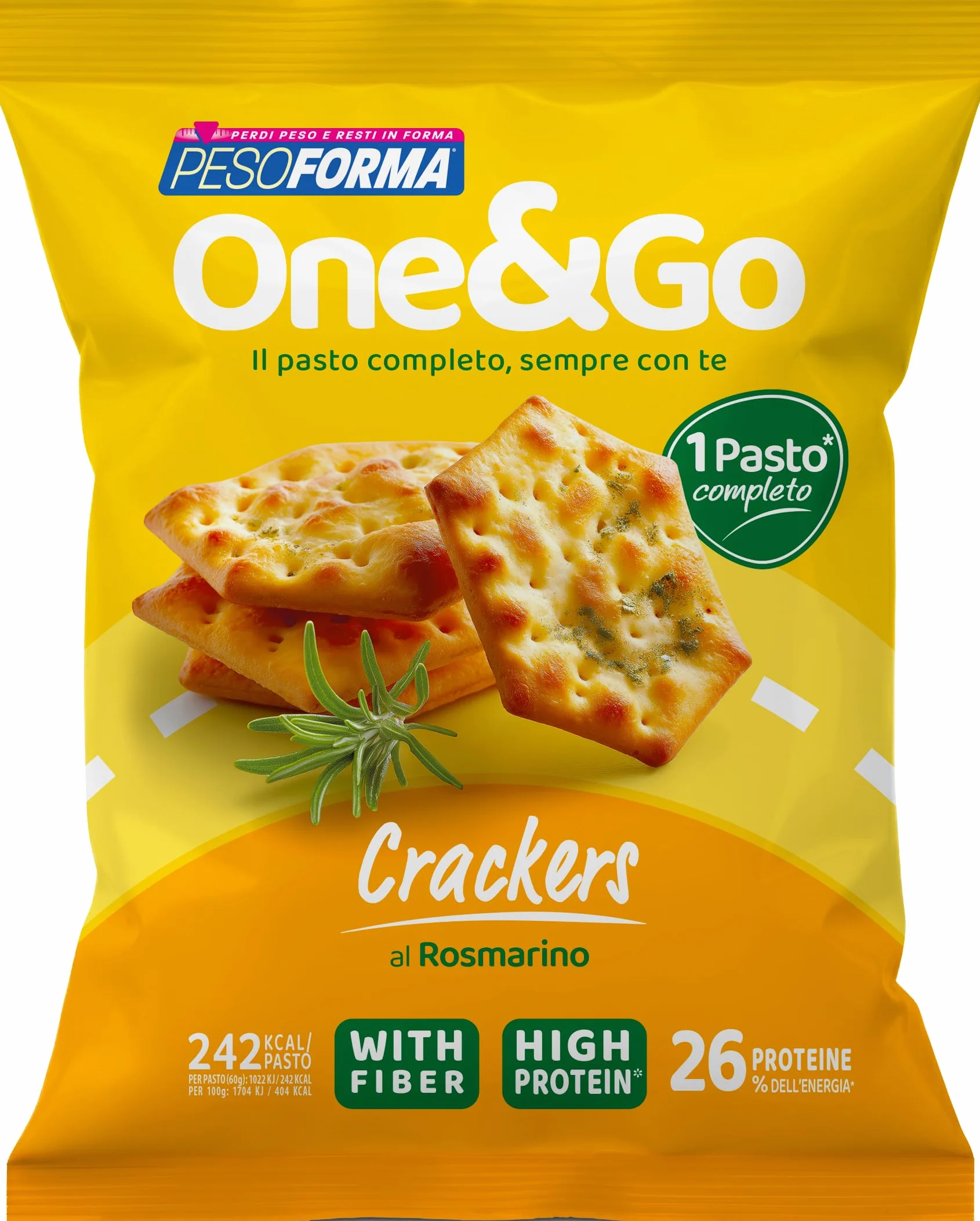 Pesoforma | One&Go Pasto Sostitutivo Crackers al Rosmarino, 60g, 1 Pasto Completo, 242 kcal, High Protein, With Fiber