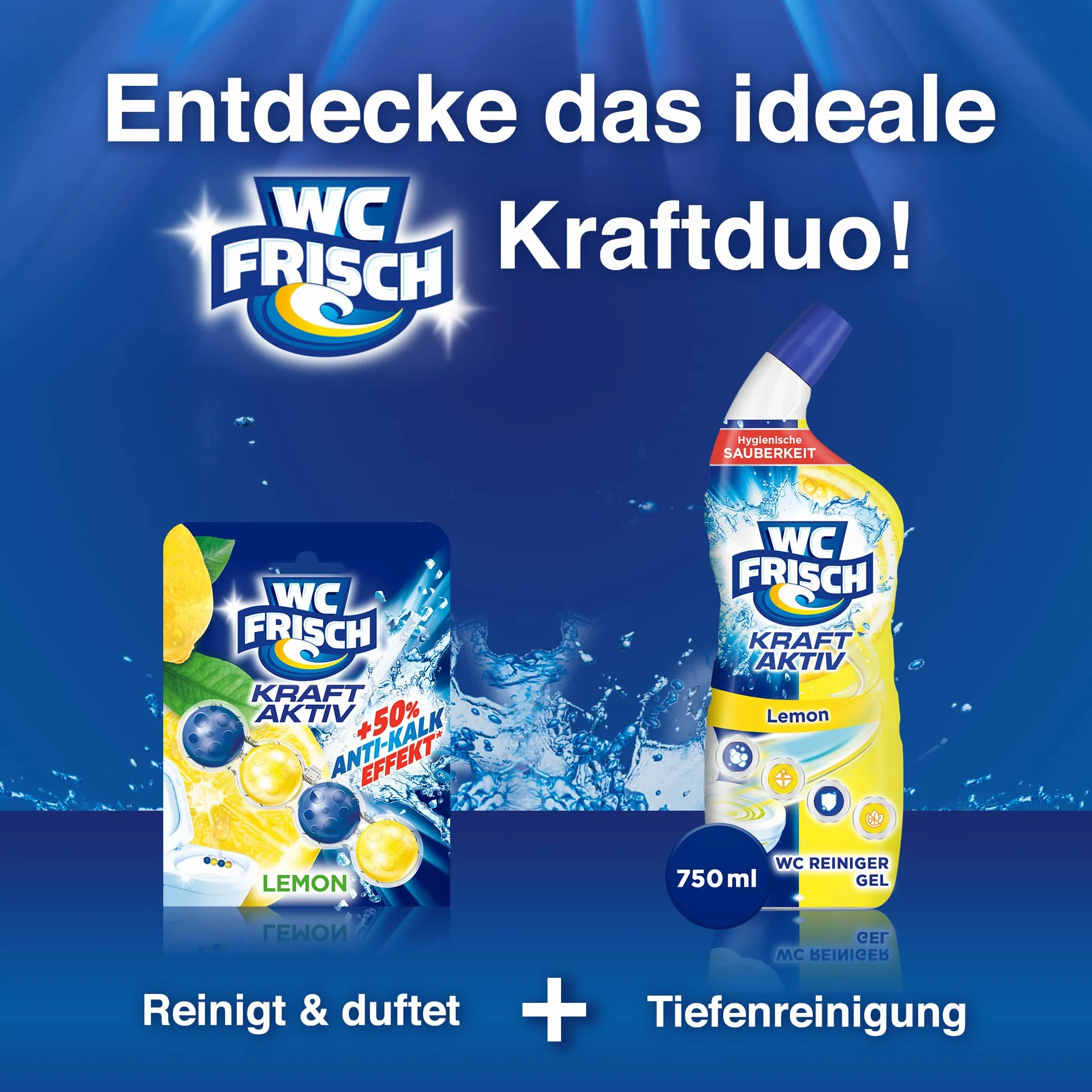 WC-Frisch Detergente per WC Gel Limone (750 ml), detergente per WC con effetto deodorante per ambienti, detergente per WC garantisce freschezza igienica, con combinazione di 4 attivi