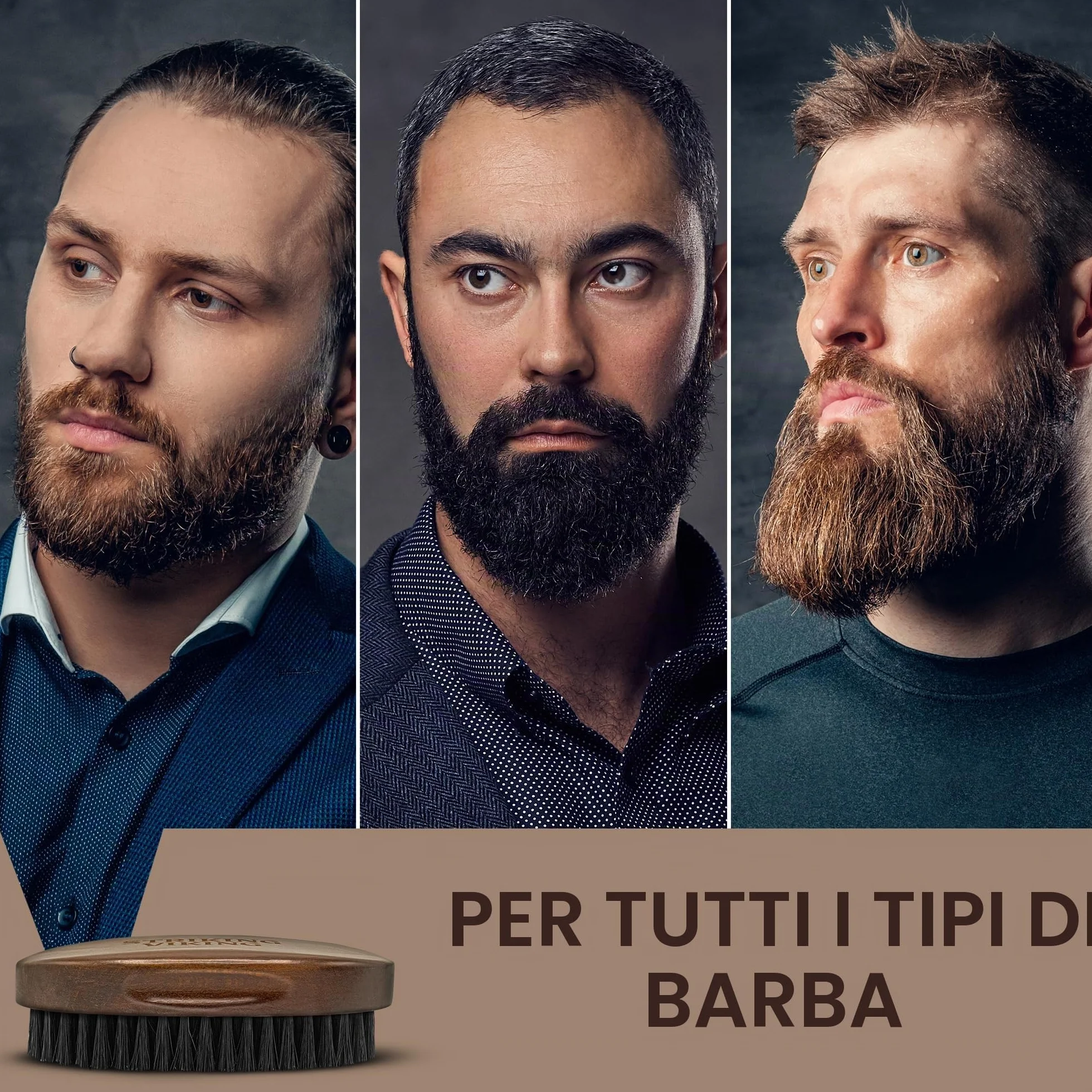 Striking Vikings Spazzola da barba in setola di cinghiale per uomo - Spazzola da barba dal design ergonomico da 4,2" in legno di spiaggia di origine naturale