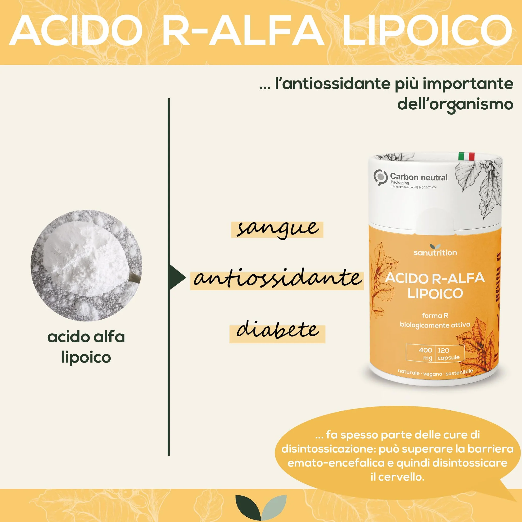 Acido R-alfa-lipoico 400 mg 120 capsule Vegano