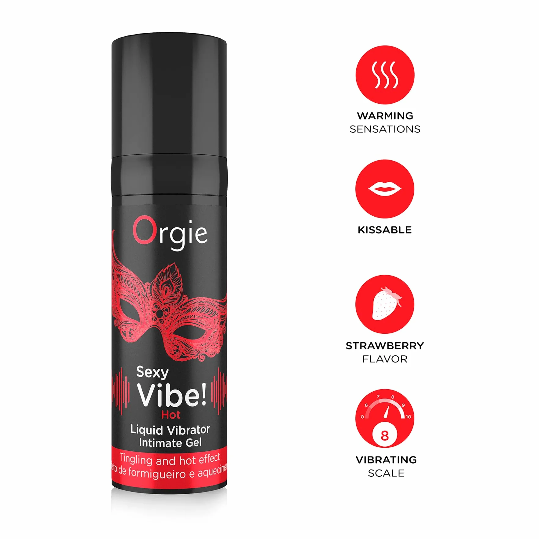 Orgie Sexy Vibe Hot Kissable Arousal Gel - Effetto formicolio e riscaldamento al gusto di fragola - 15 ml