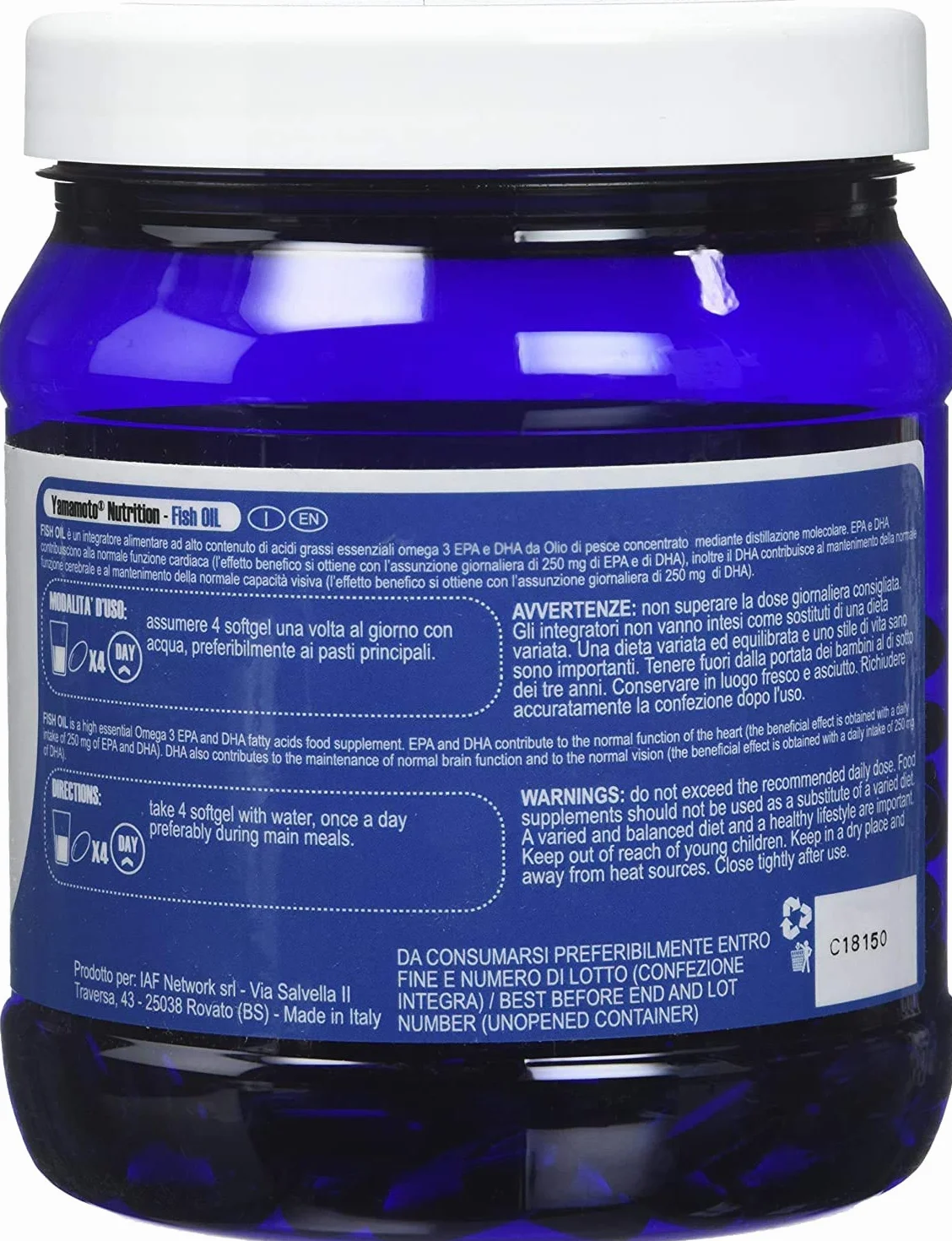 Yamamoto Nutrition Fish Oil Omega-3 EPA DHA integratore 400 softgel 2 confezioni