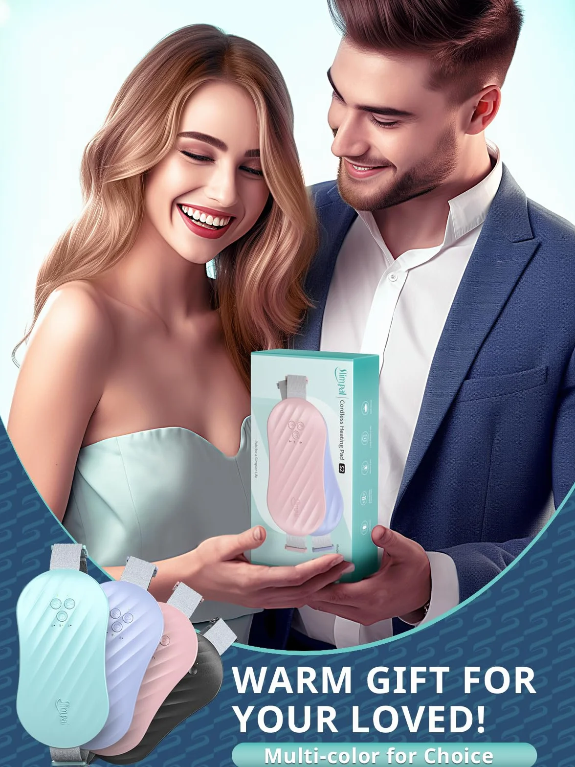 Cuscinetto riscaldante portatile Slimpal, cuscinetto riscaldante elettrico senza fili, cuscinetto termico ricaricabile portatile, ideale come regalo per lei, per donne e mogli Acqua