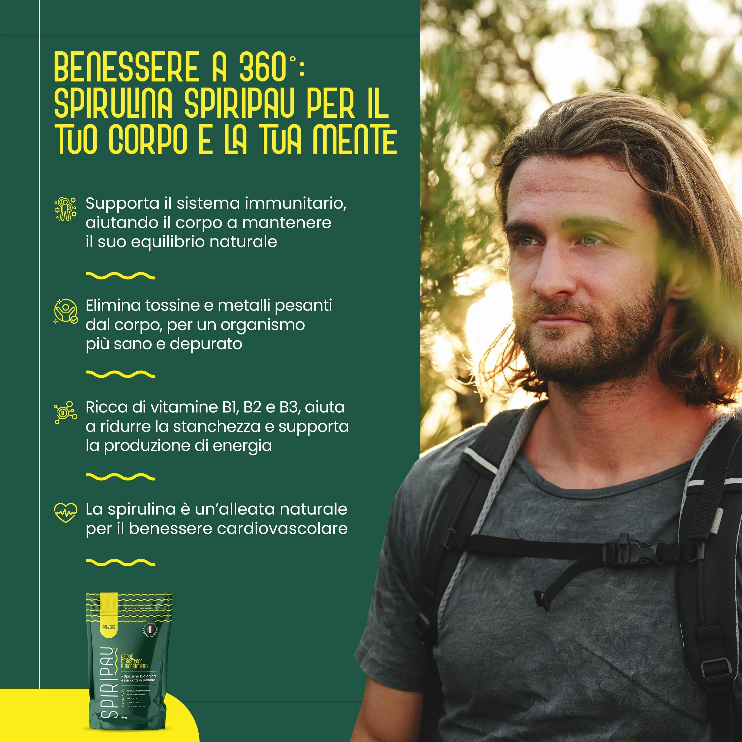 Spiripau Spirulina Bio Italiana in Polvere 50g - Superfood Naturale 100% Made in Italy Vegano