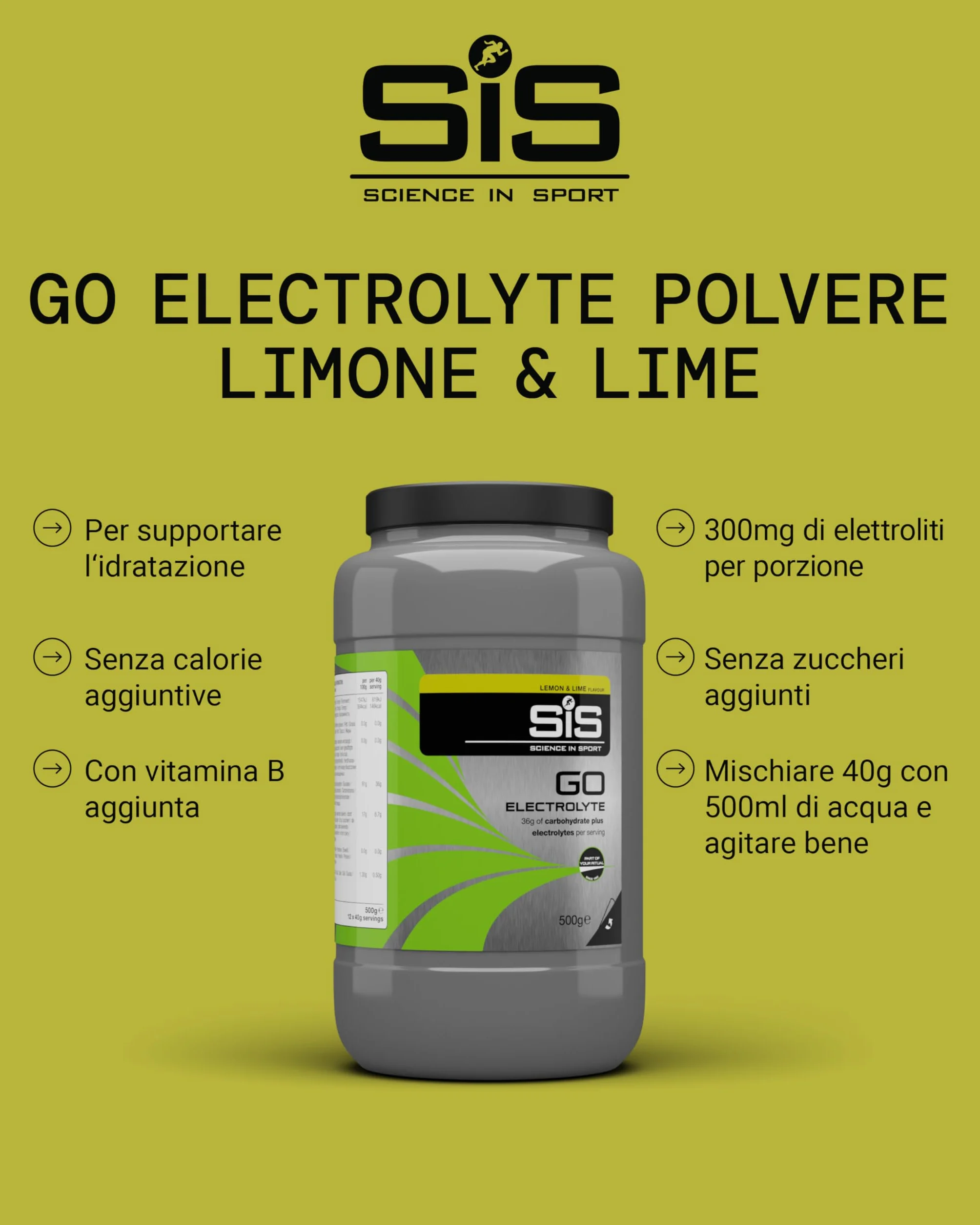 Science in Sport GO Elettroliti in polvere 500g Limone e lime - Bevanda sportiva vegana isotonica