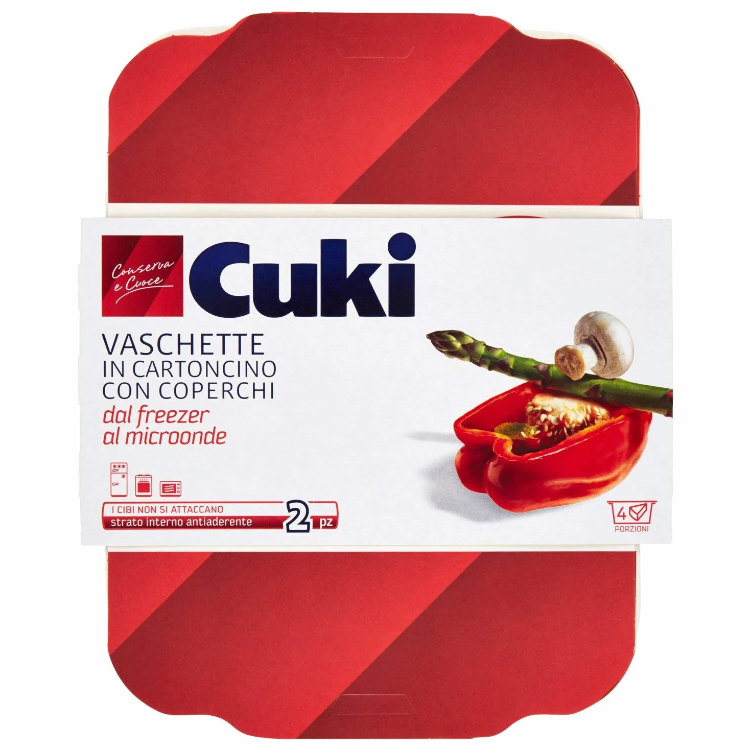 Cuki Vaschette Rettangolari in Cartoncino con Coperchi per Microonde e Freezer 4 Porzioni 50g