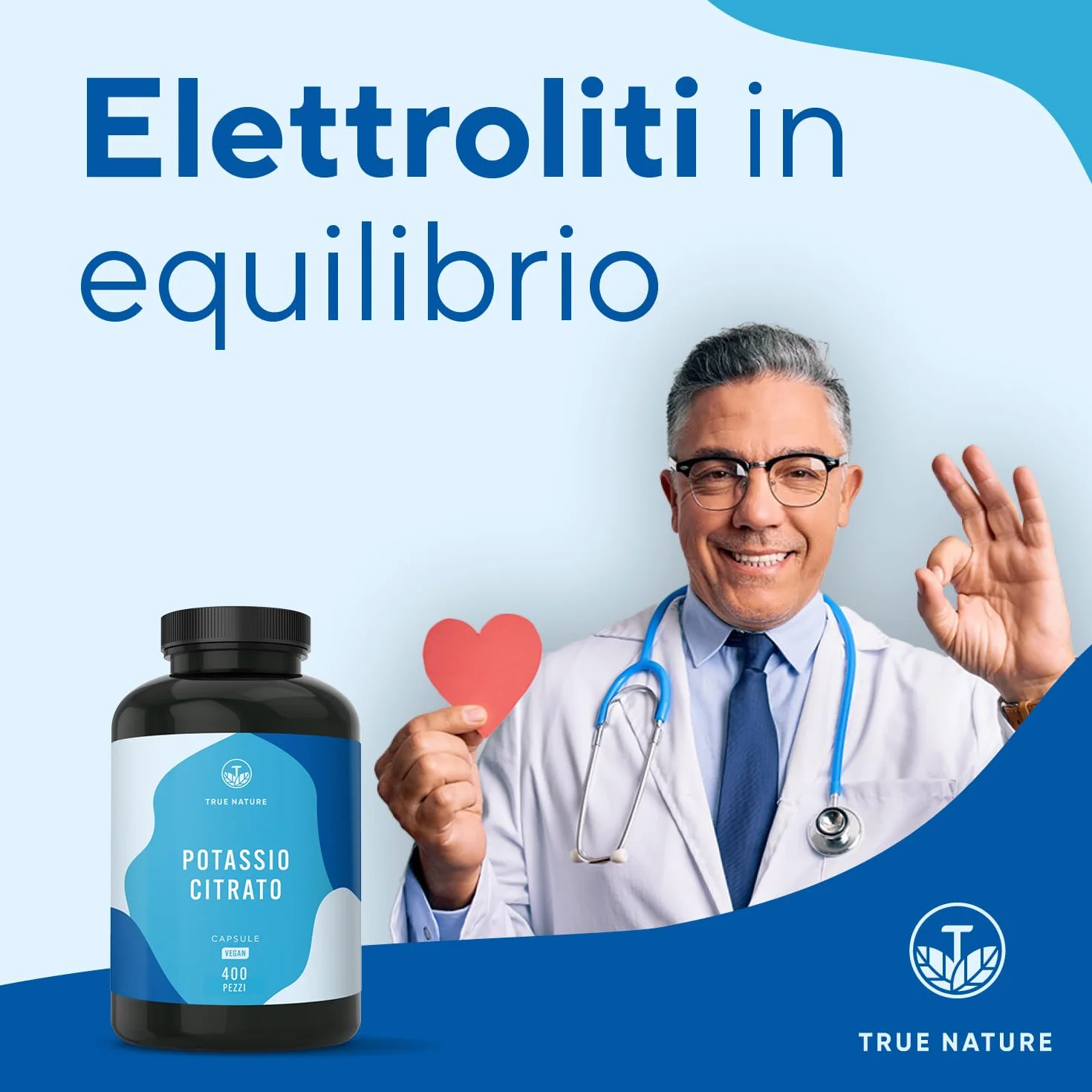 Potassio – 2.222 mg al giorno – 400 capsule – Citrato di potassio con potassio elementare – Scorta per 6 mesi – Vegano e senza additivi - testato in Laboratorio, produzione Tedesca – TRUE NATURE®