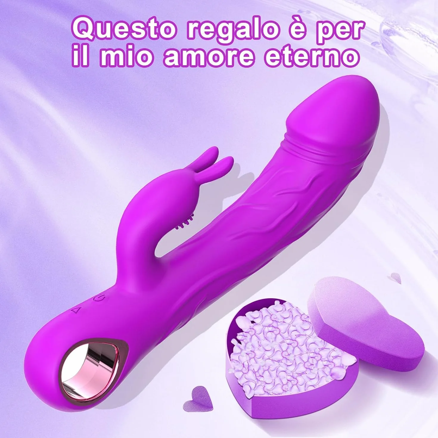 Vibratore a Forma di Coniglio Viola con 10 Frequenze Vibrazioni Materiali ABS+Silicone IXP6 Impermeabile Carica Magnetica 1H Pacchetto Privacy Massimo Piacere e Discrezione