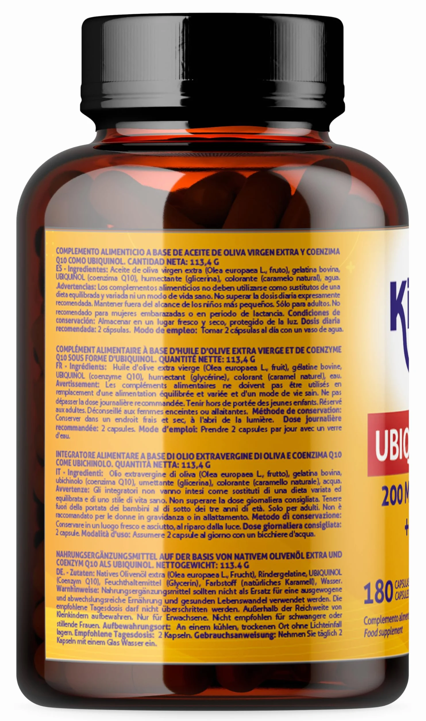 Ubichinolo Coenzima Q10 180 Capsule, Ubiquinol Plus 200 mg Dose Giornaliera, 100 mg per Capsula, CoQ10 Ridotta con Omega 9 e Olio Extravergine di Oliva, Softgels, Kinoko Life