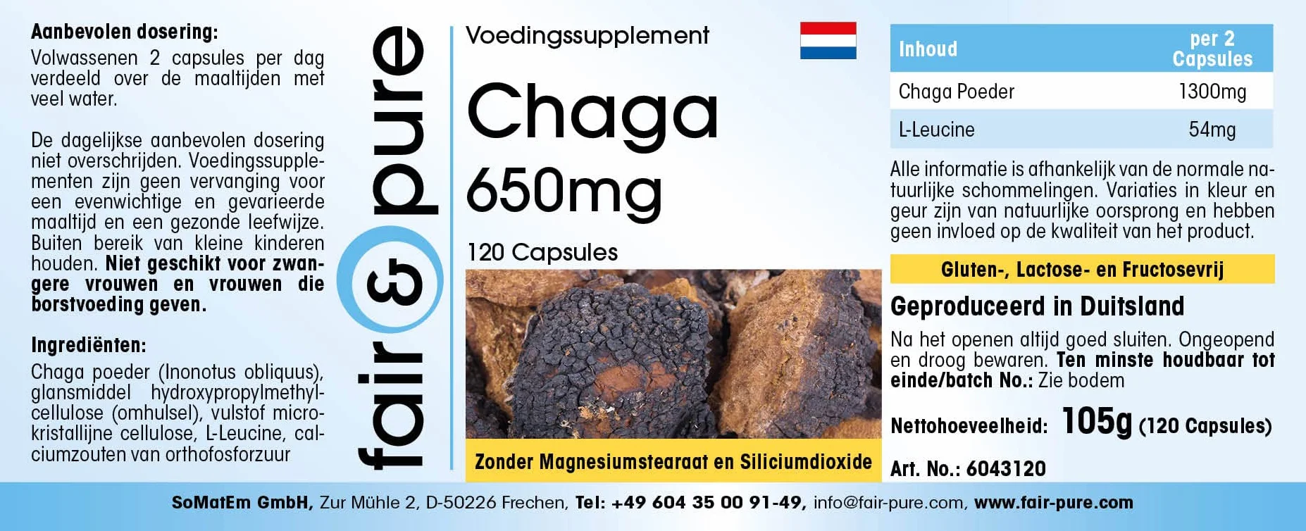 Fair & Pure® - Chaga 650mg - Capsule - Inonotus obliquus - Vegan - 120 Capsule