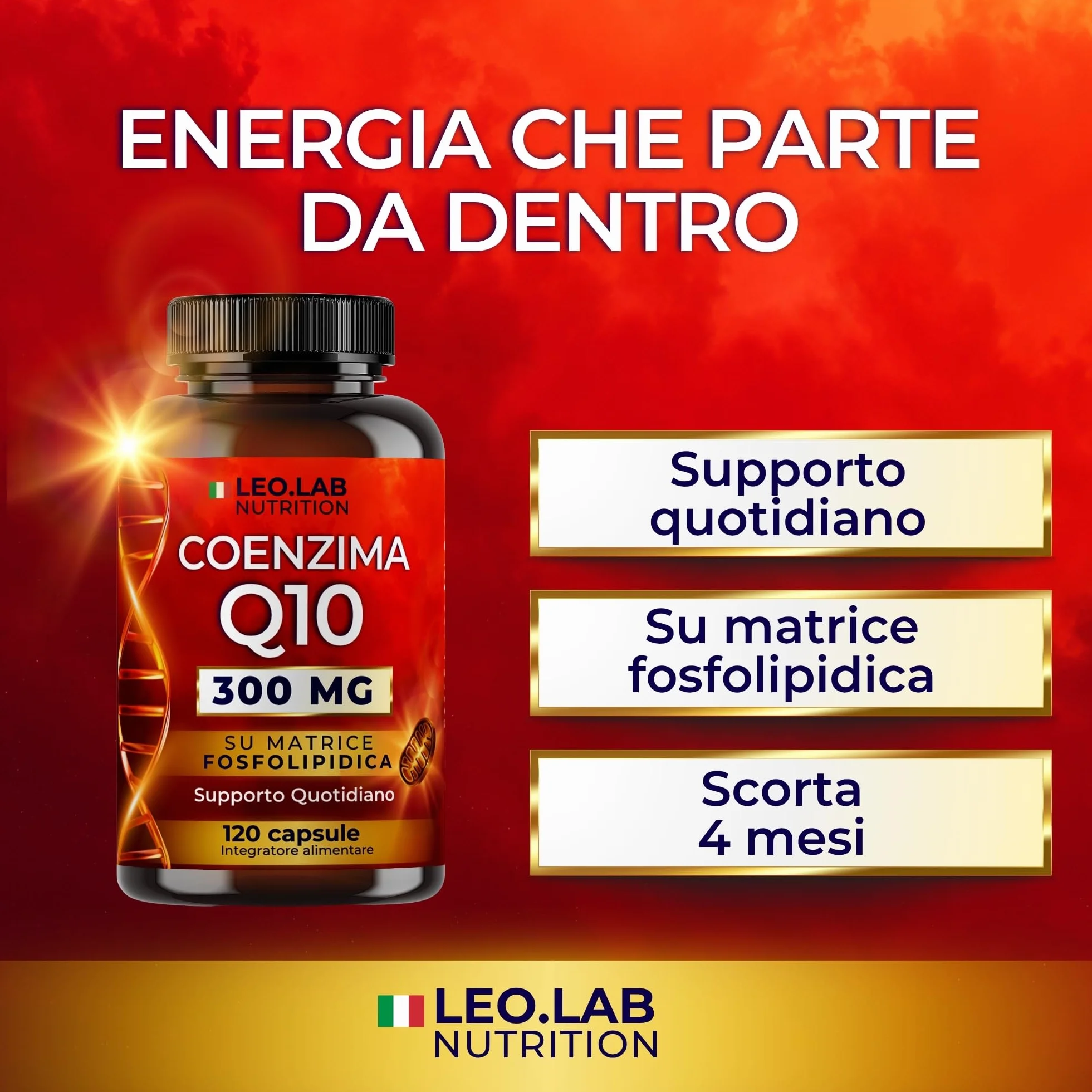 Coenzima Q10 300mg ad Alto Dosaggio 120 Capsule (4 Mesi di Scorta) - Integratore Q10 Made in Italy