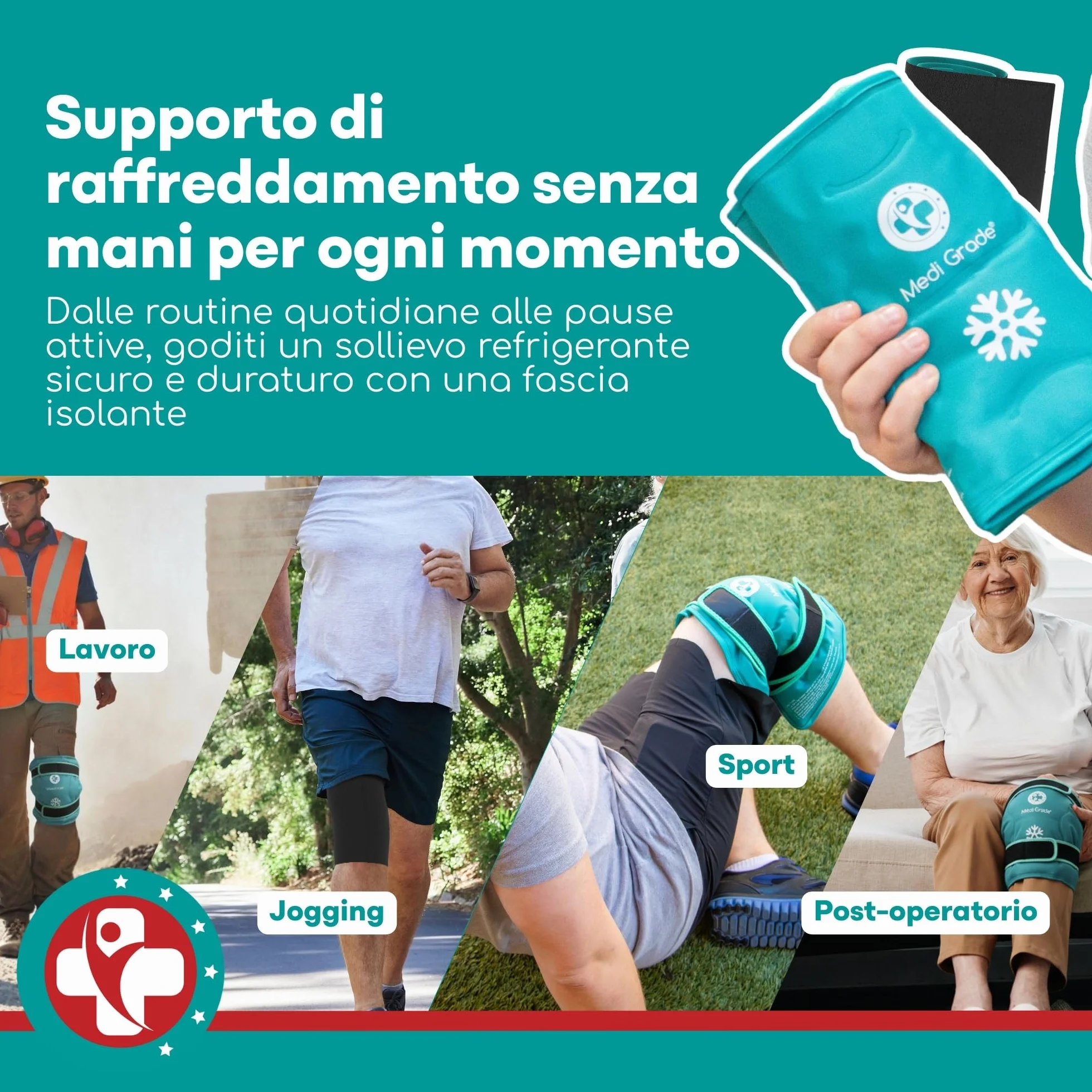 Medi Grade Impacco Ghiaccio Gel Riutilizzabile per Ginocchio - Fascia a Doppio Tessuto con Lunga Tenuta del Freddo