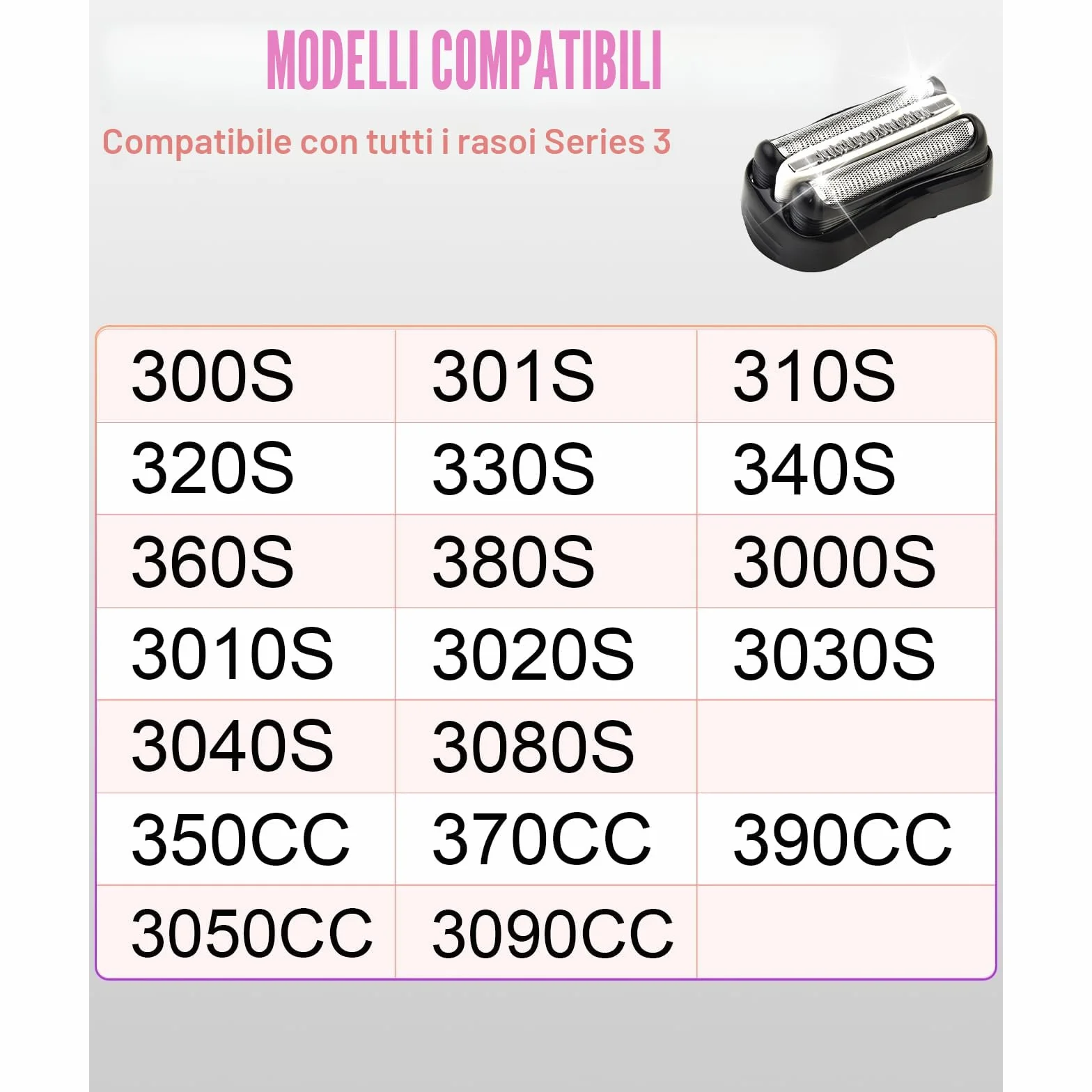 Set di 2 testine di ricambio per rasoio Bra** Serie 3 32B compatibili con 3040s 3000s 3050cc 3010s 3070cc 3080s 3090s 310s 3020s 3330s 370cc-4 380s-4