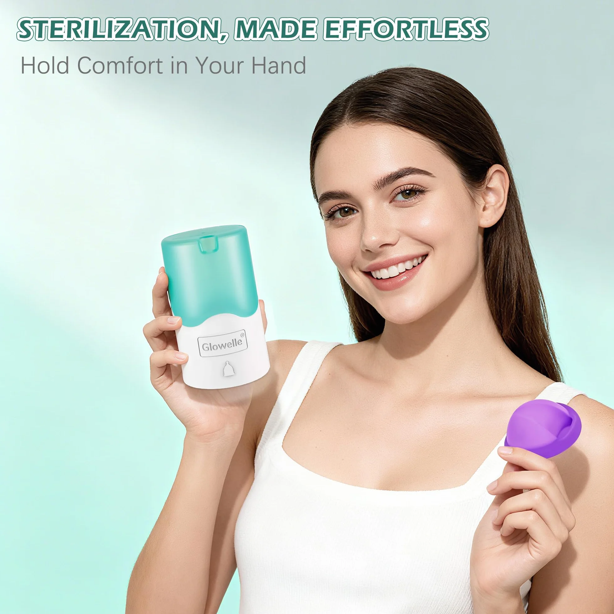 GLOWELLE Set Disco Menstruale e Sterilizzatore, Mini Pulitore a Vapore per Disco/Coppa con 2 Dischi Menstruali Riutilizzabili Morbidi, Alternativa a Tampone, Salvaslip e Coppa per Donne