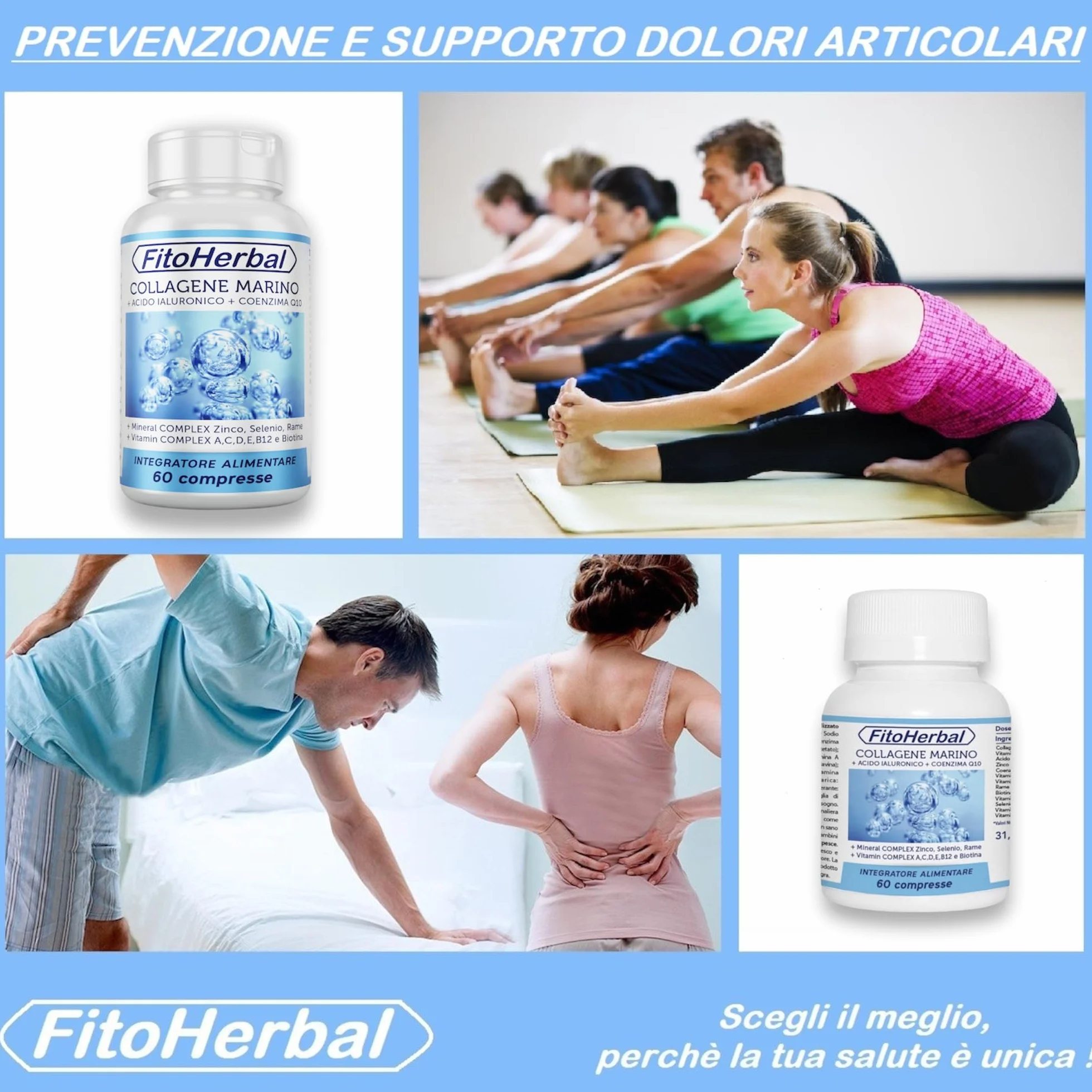 COLLAGENE MARINO CON ACIDO IALURONICO Coenzima Q10 Compresse di Collagene Idrolizzato con Vitamina Complex A C D E B12 Biotina Zinco Selenio
