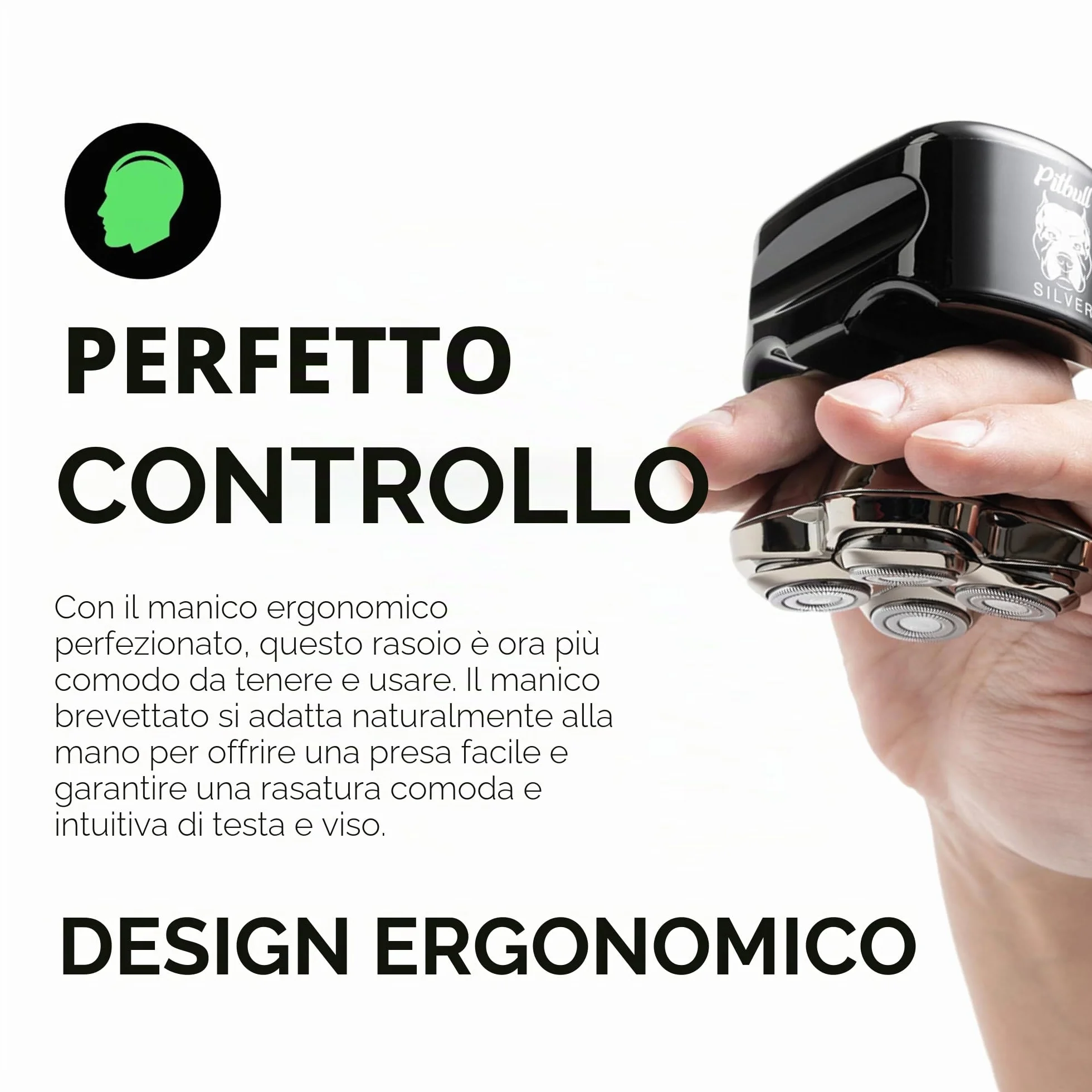 Skull Shaver Pitbull Silver Pro SX5 Rasoio Elettrico Uomo Wet&Dry Senza Fili Resistente all'Acqua