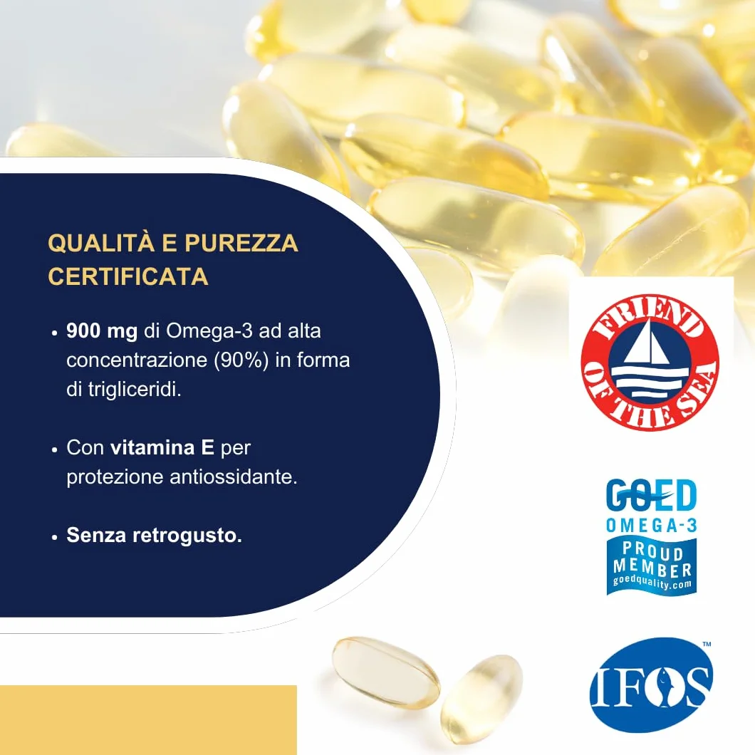 Omega3 2000 mg ad Alto Dosaggio - Omega 3 IFOS 5 Stelle - OMEGOR Vitality 1000 - 30cps (10 Confezioni)