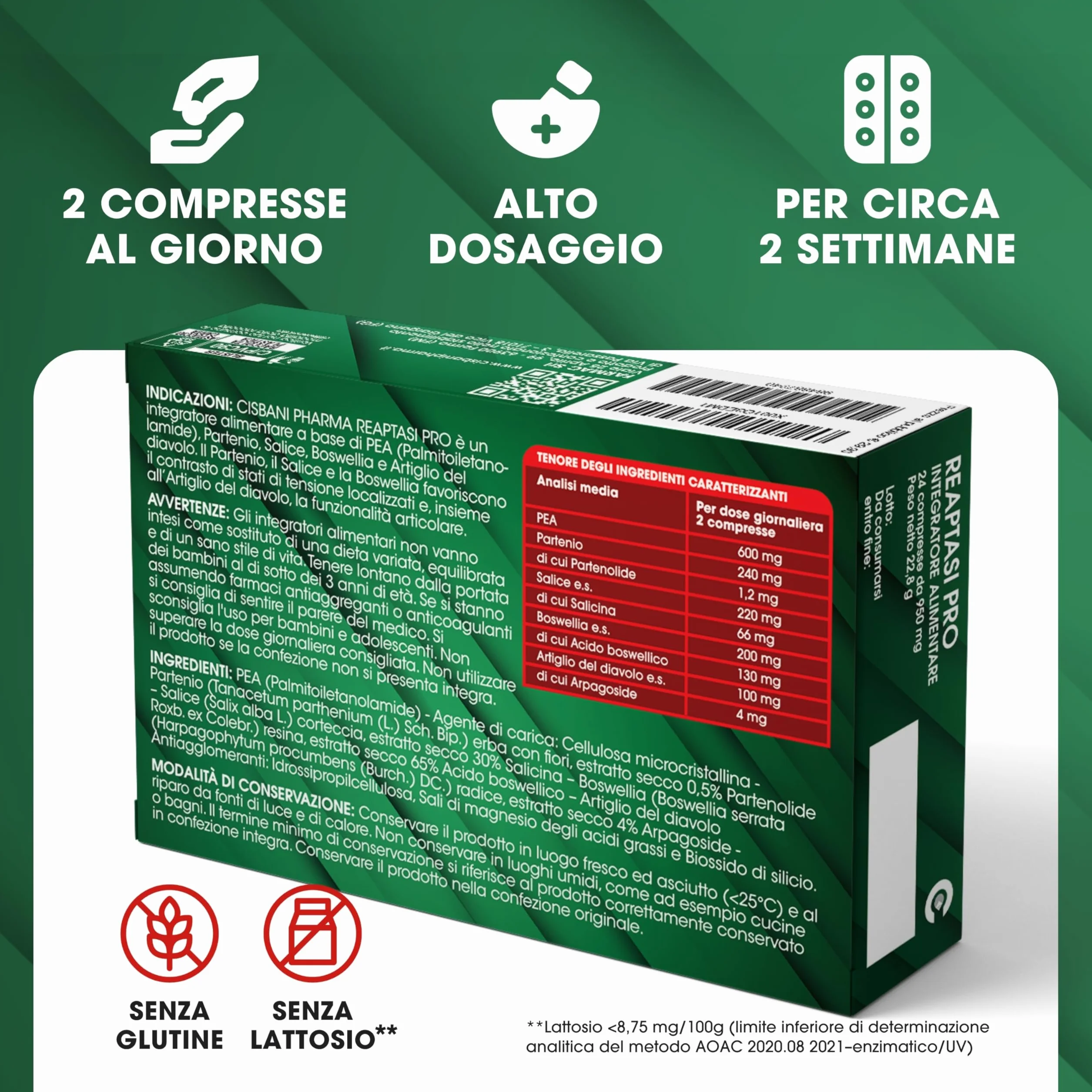 CISBANI PHARMA Reaptasi Pro, Integratore Articolazioni, Favorisce la Normale Funzionalità Articolare, con PEA, Artiglio del Diavolo, Boswellia e Partenio – 24 Compresse