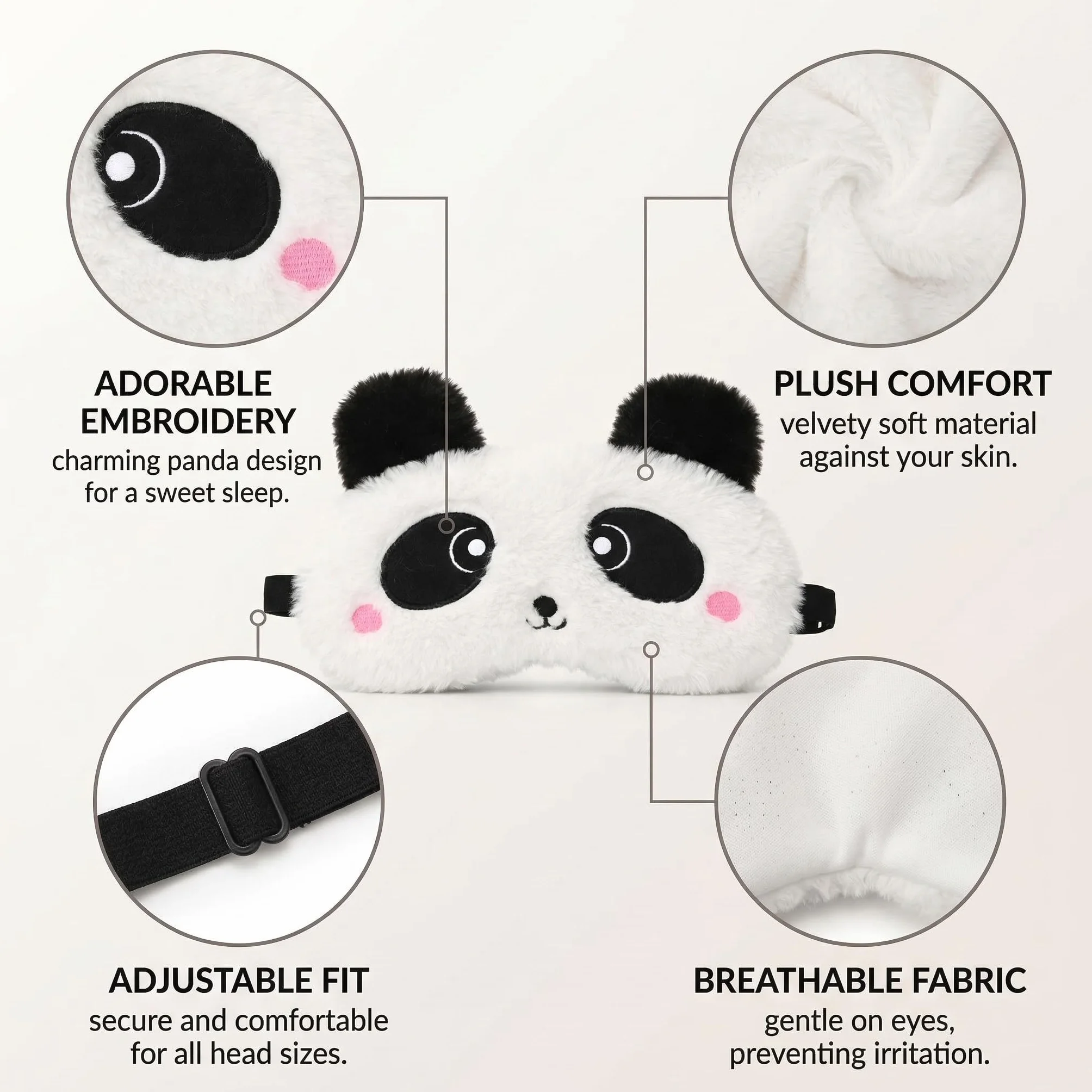 Maschera per Dormire Animale, 3D Panda Maschere da Sonno in Peluche Soffice Morbido, Benda Occhi per Dormire Peluche dei Cartoni Animati Divertenti per Bambini e Adulti