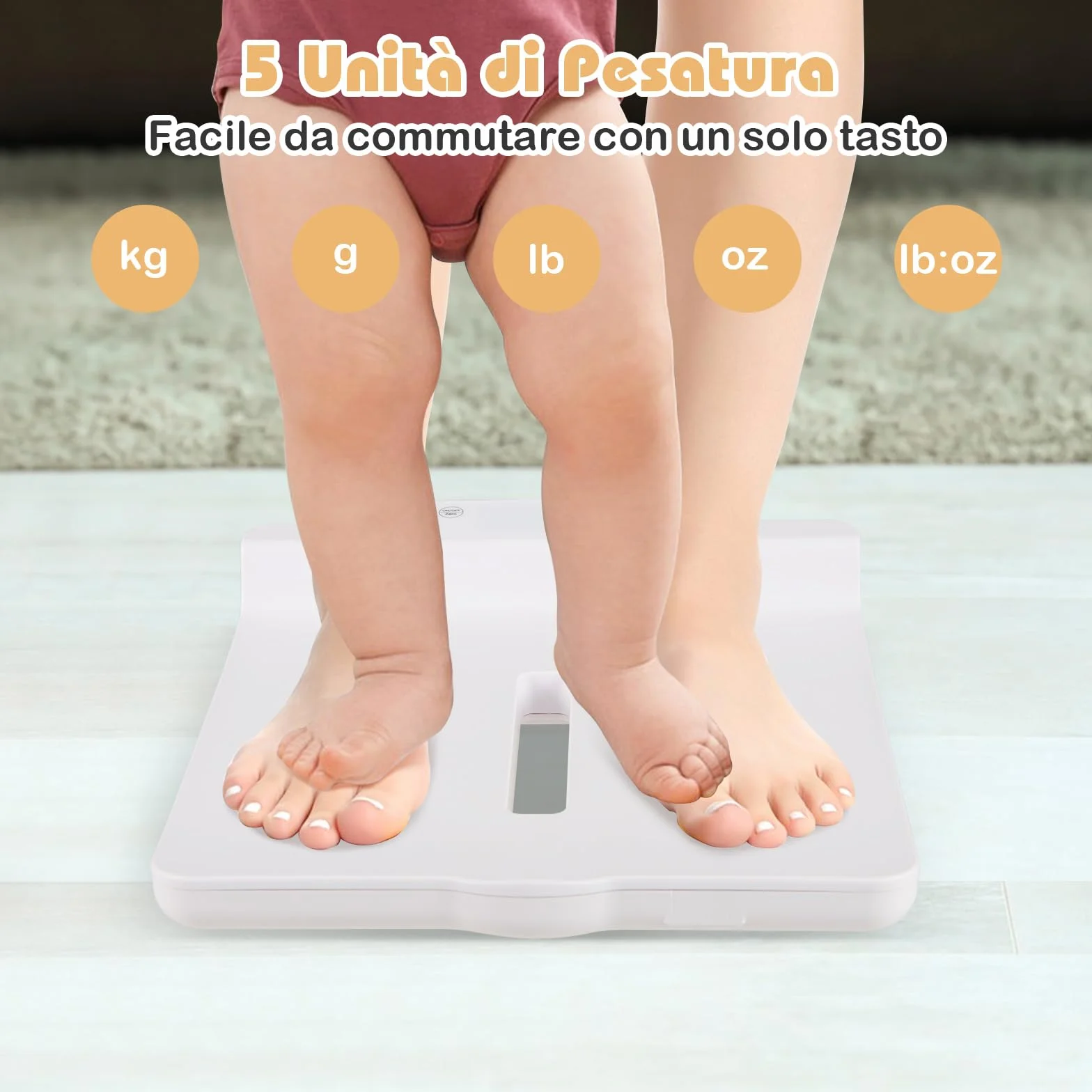 RELAX4LIFE Bilancia Multifunzionale per Neonati, Display Intelligente, Spegnimento Automatico, Portata 150 kg