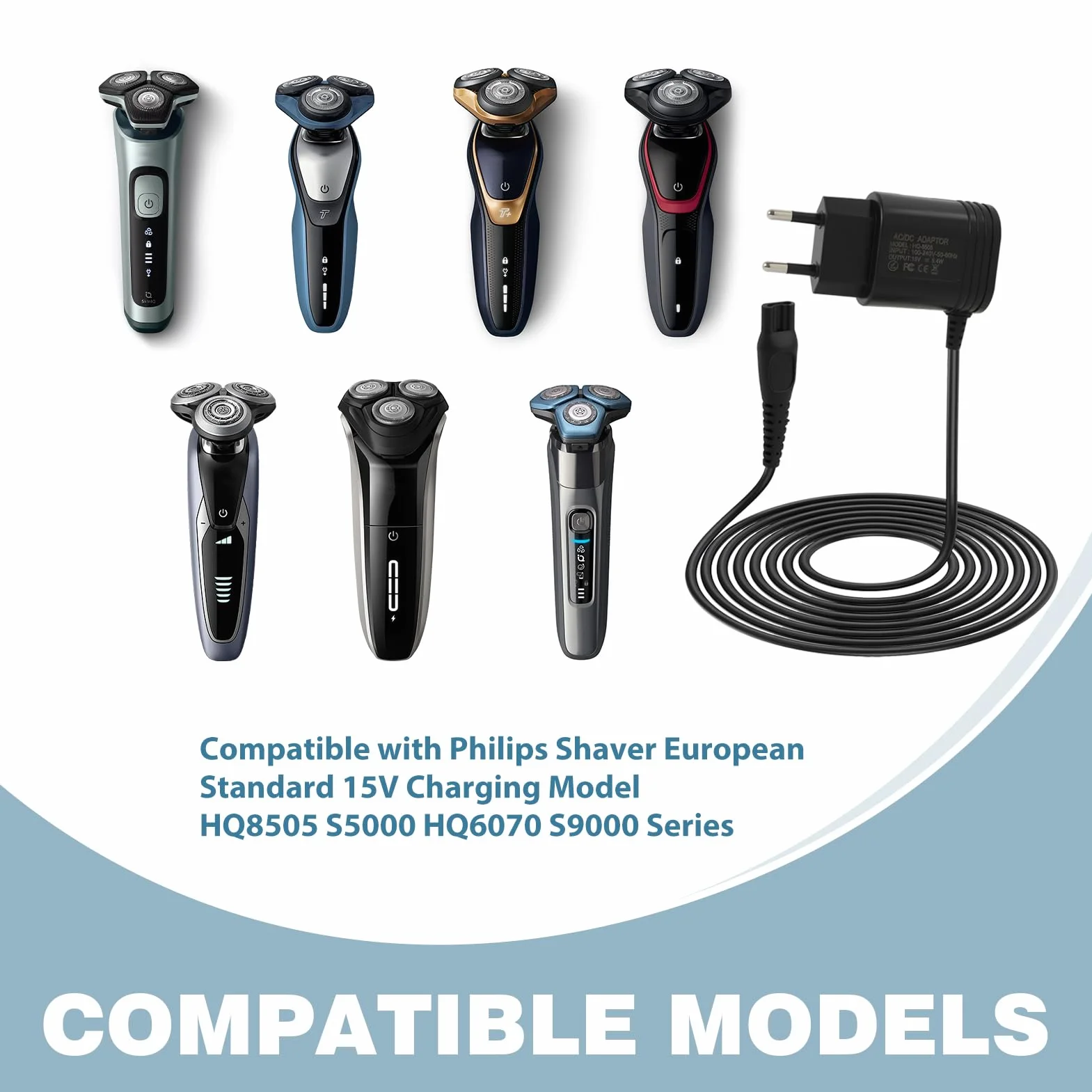 Adattatore per rasoio 15V compatibile Philips Series 3000 5000 7000 9000 QP6510 QP6520 MG7745 MG7730 MG7720