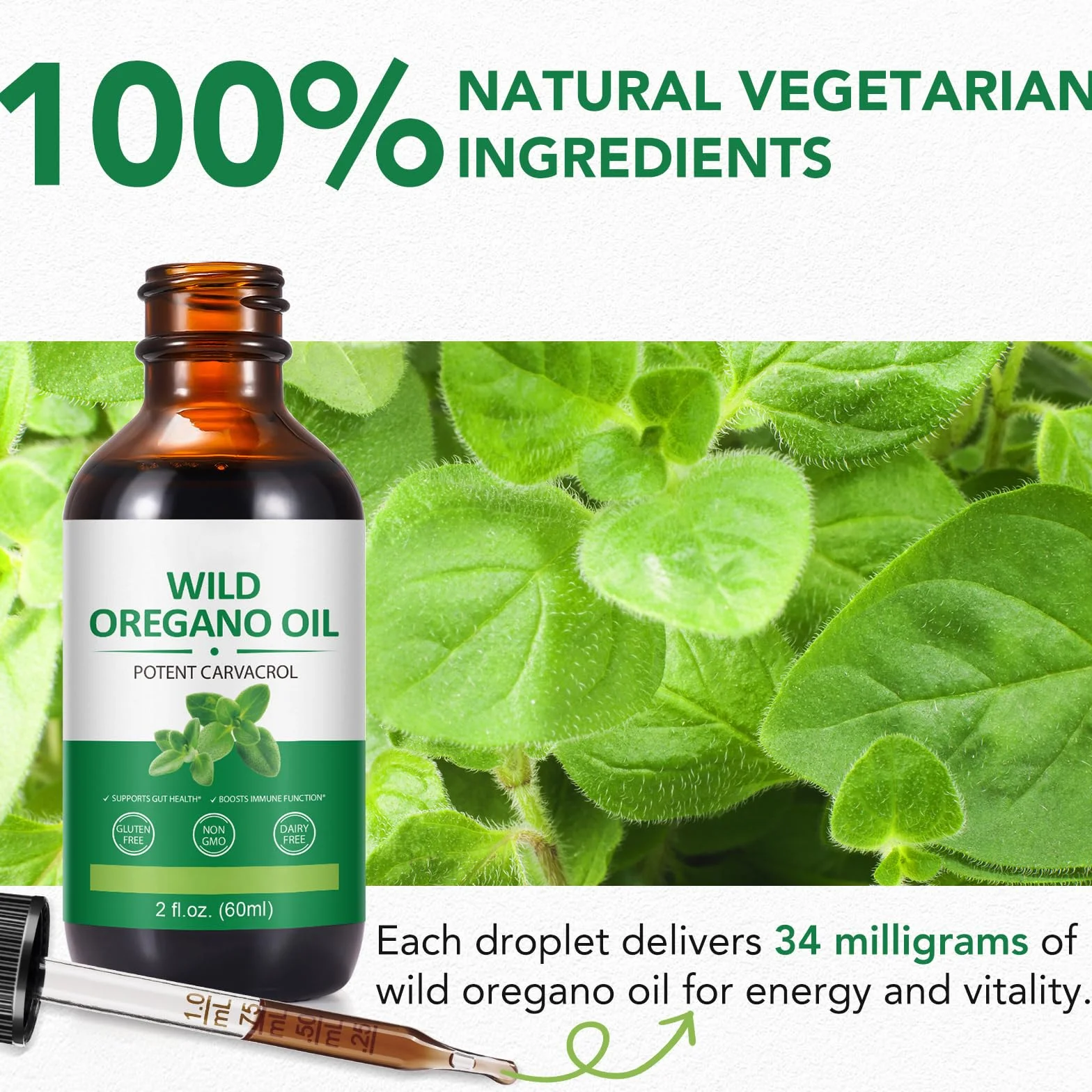 Olio di Origano Biologico Essenziale 2 Fl oz Supporto Immunitario